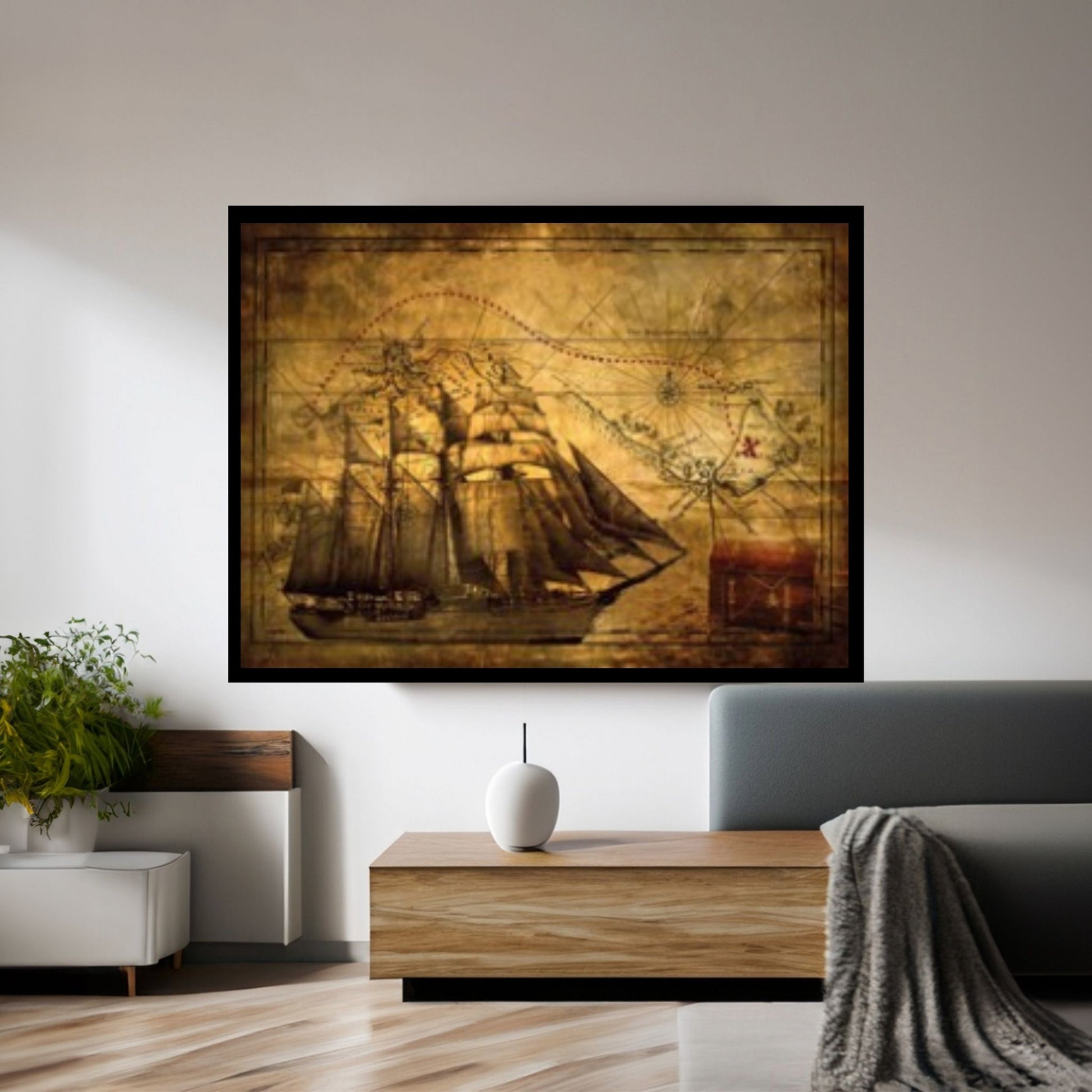 Old Pirates Treasure Map Canvas Wall Art - Y Canvas