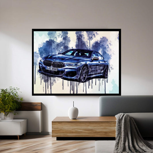 2020 BMW 8-Series Gran Front View Gray Canvas Wall Art - Y Canvas