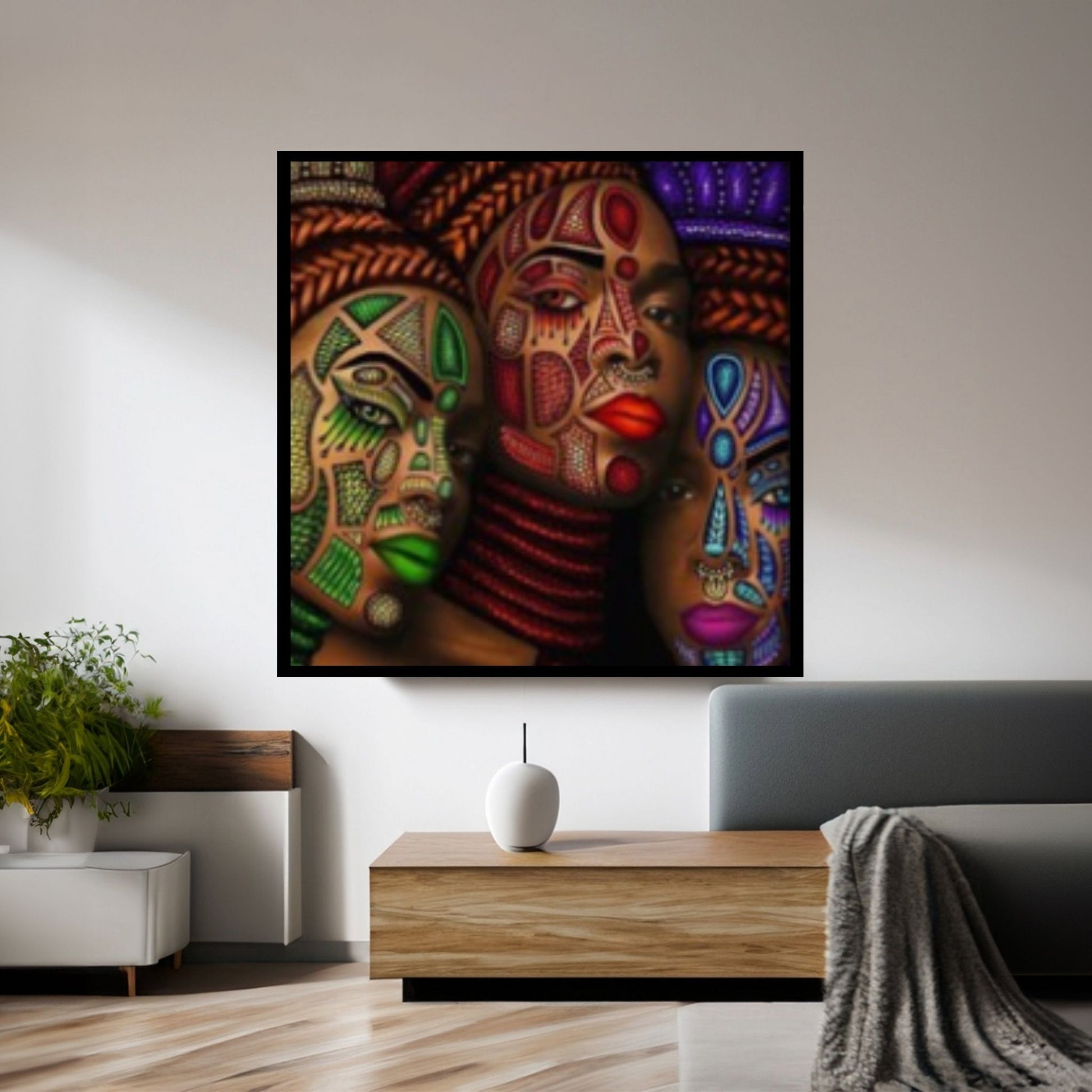 African Art Wall Decor, African Woman Makeup Wall Art, Abstract Canvas Art - Y Canvas