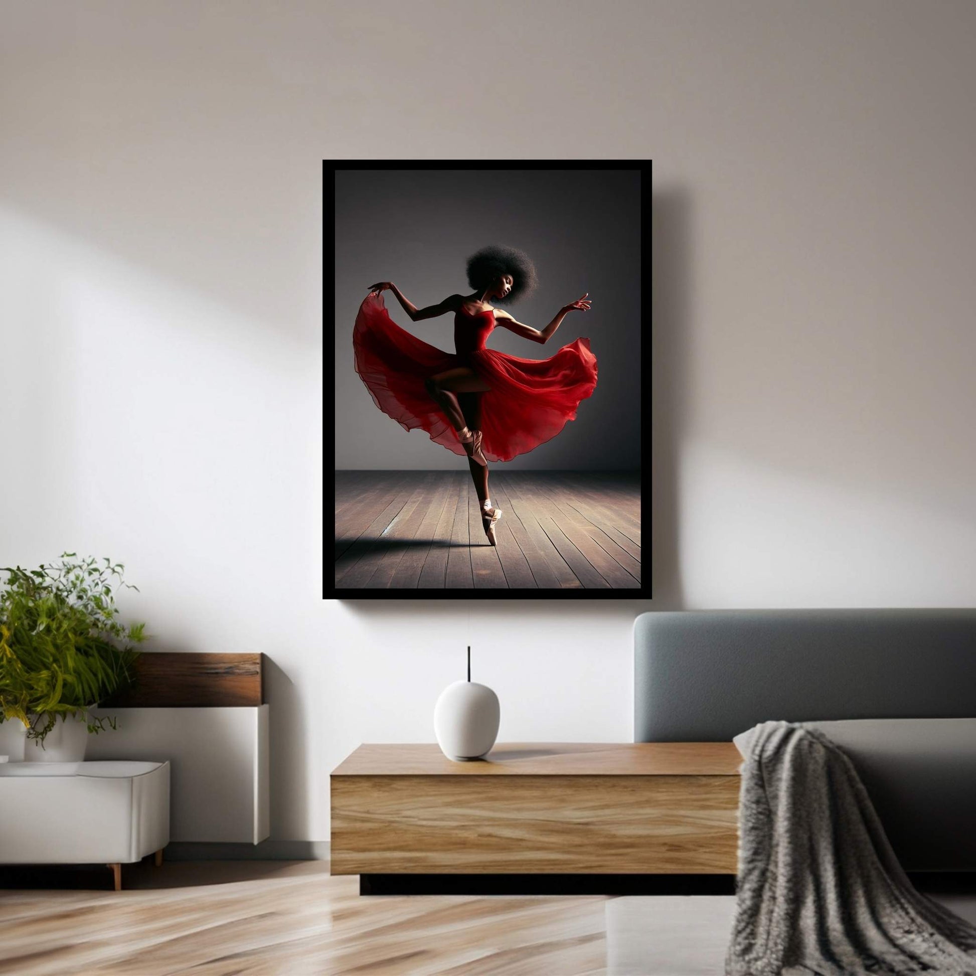 African Black Woman Ballerina in Red Dress Canvas Wall Art Home Decor - Y Canvas