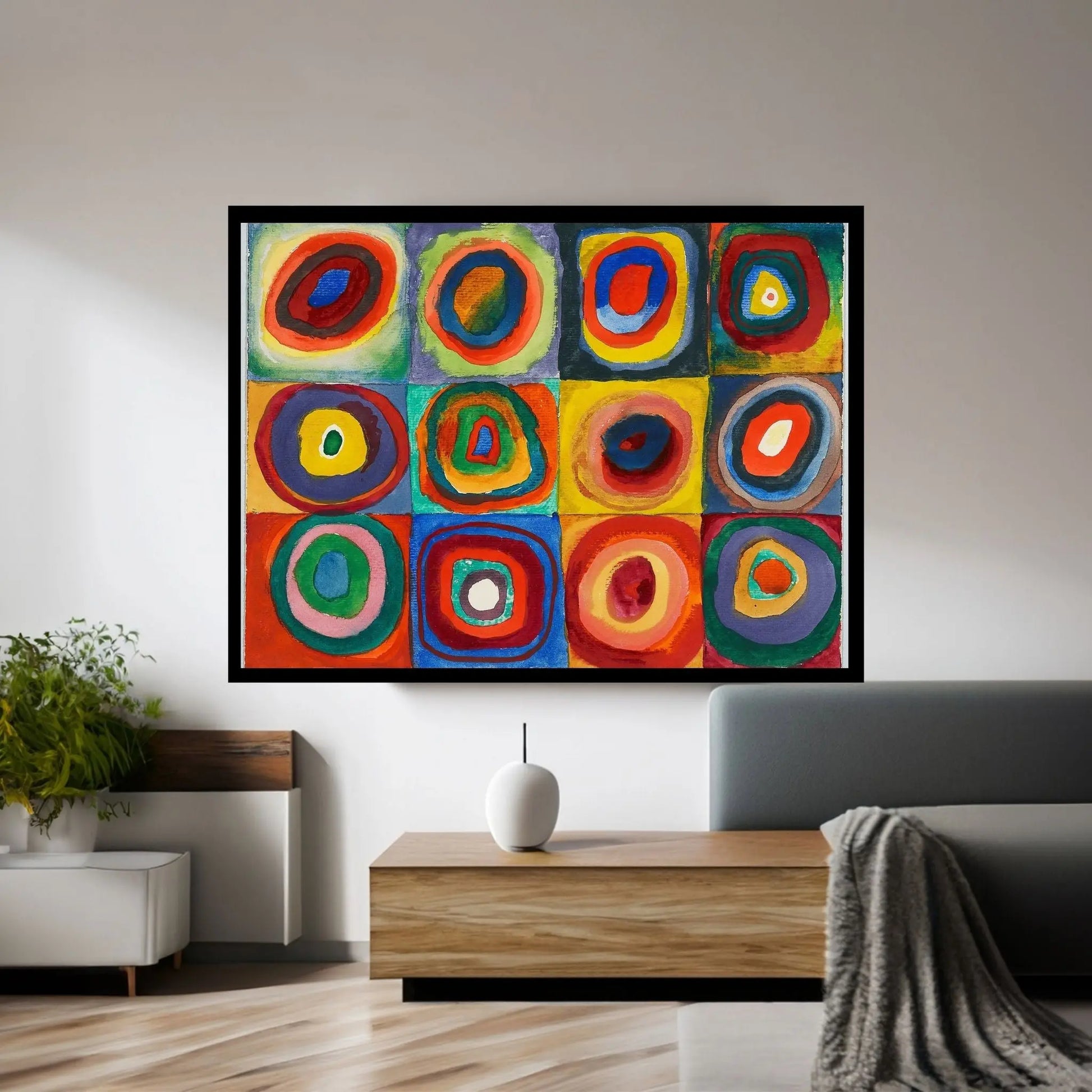 Squares with Concentric Circles Canvas Wall Art - Y Canvas