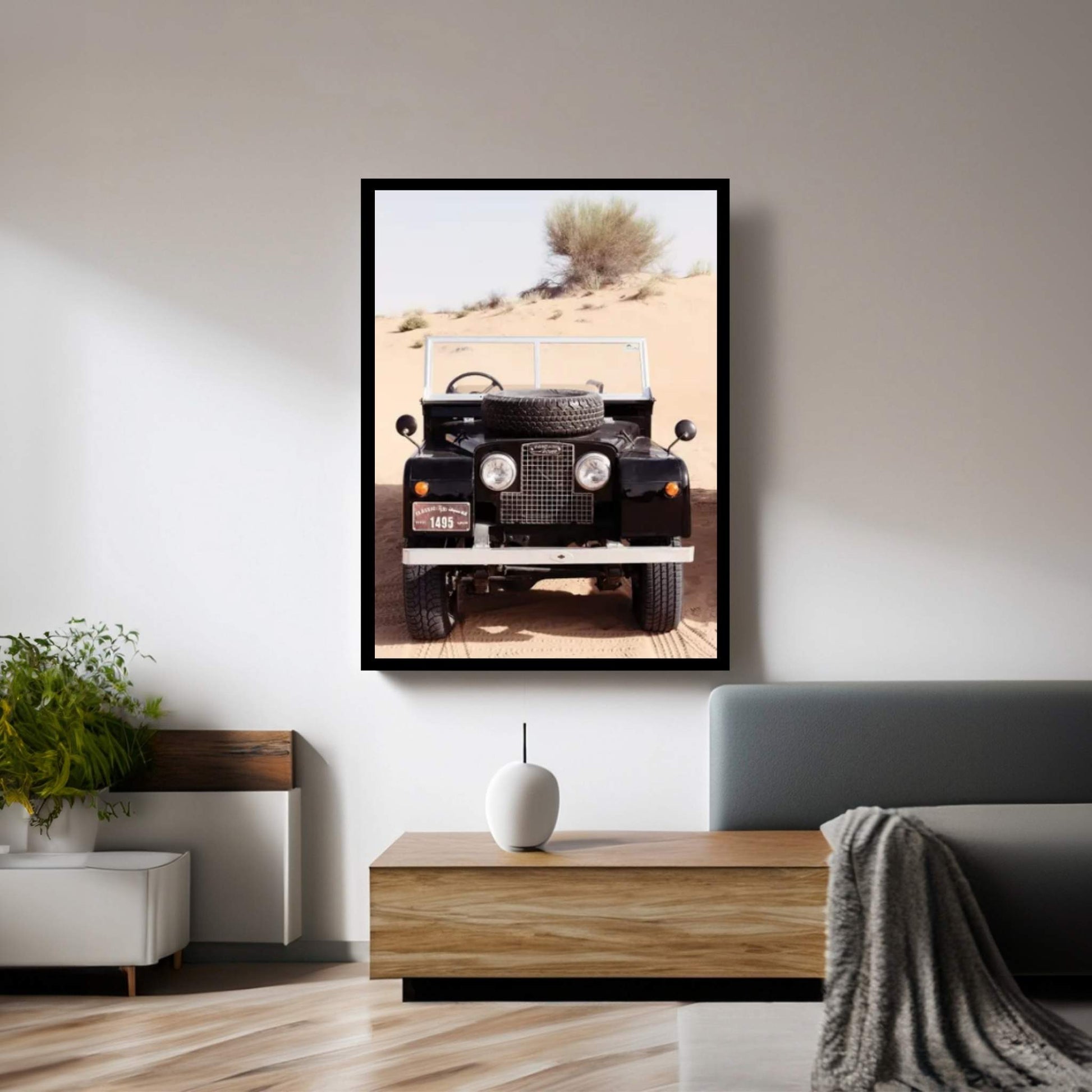 Dubai UAE - Classic Black Land Rover Canvas Wall Art - Y Canvas