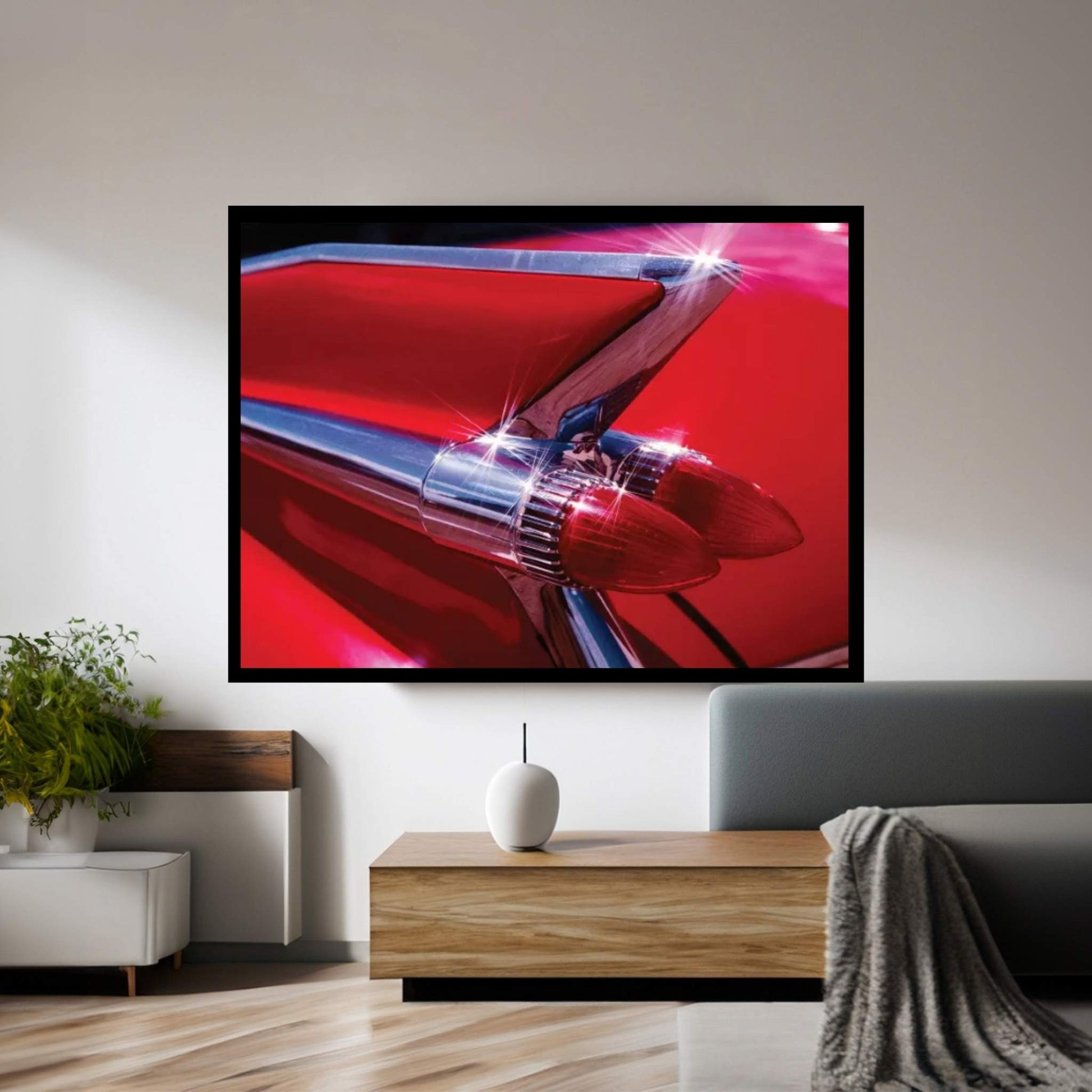 1950s Red Cadillac Car Fender Tail Fins Classic Antique Automobile Canvas Wall Art - Y Canvas