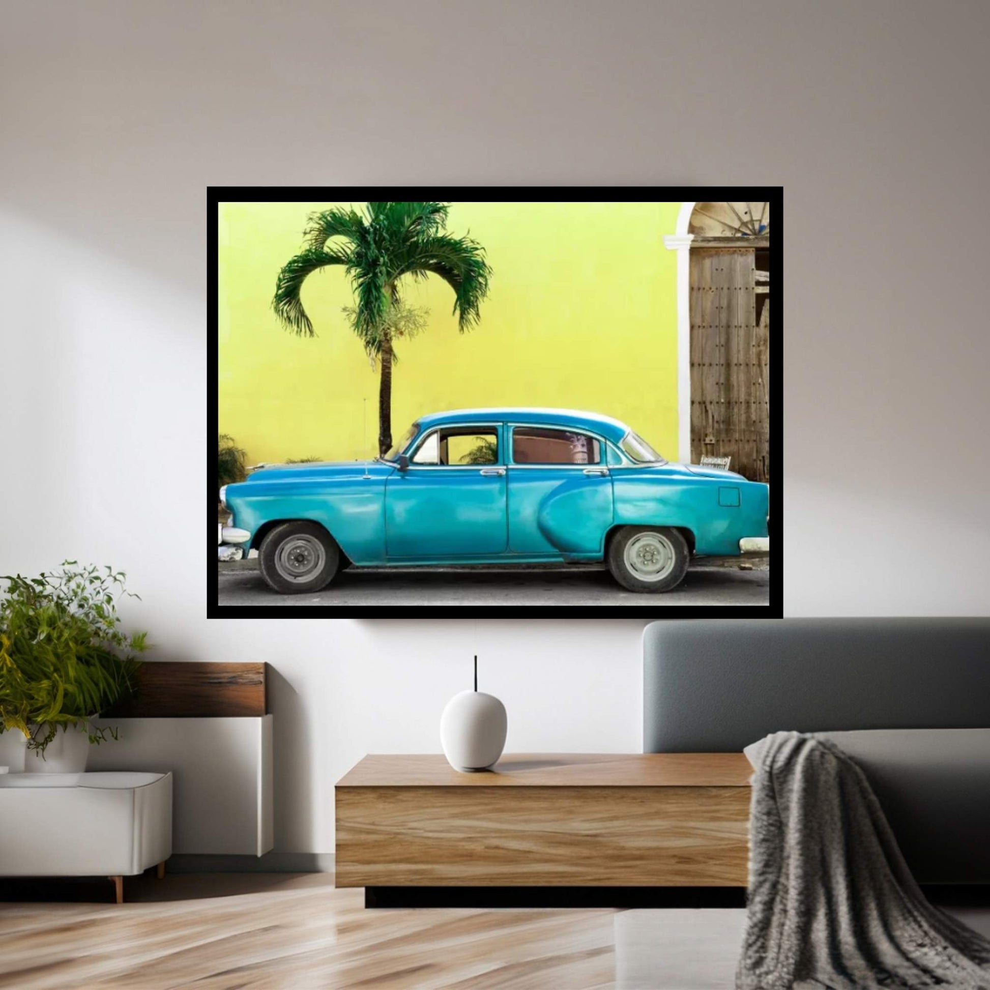 Beautiful Retro Blue Car Canvas Wall Art - Y Canvas