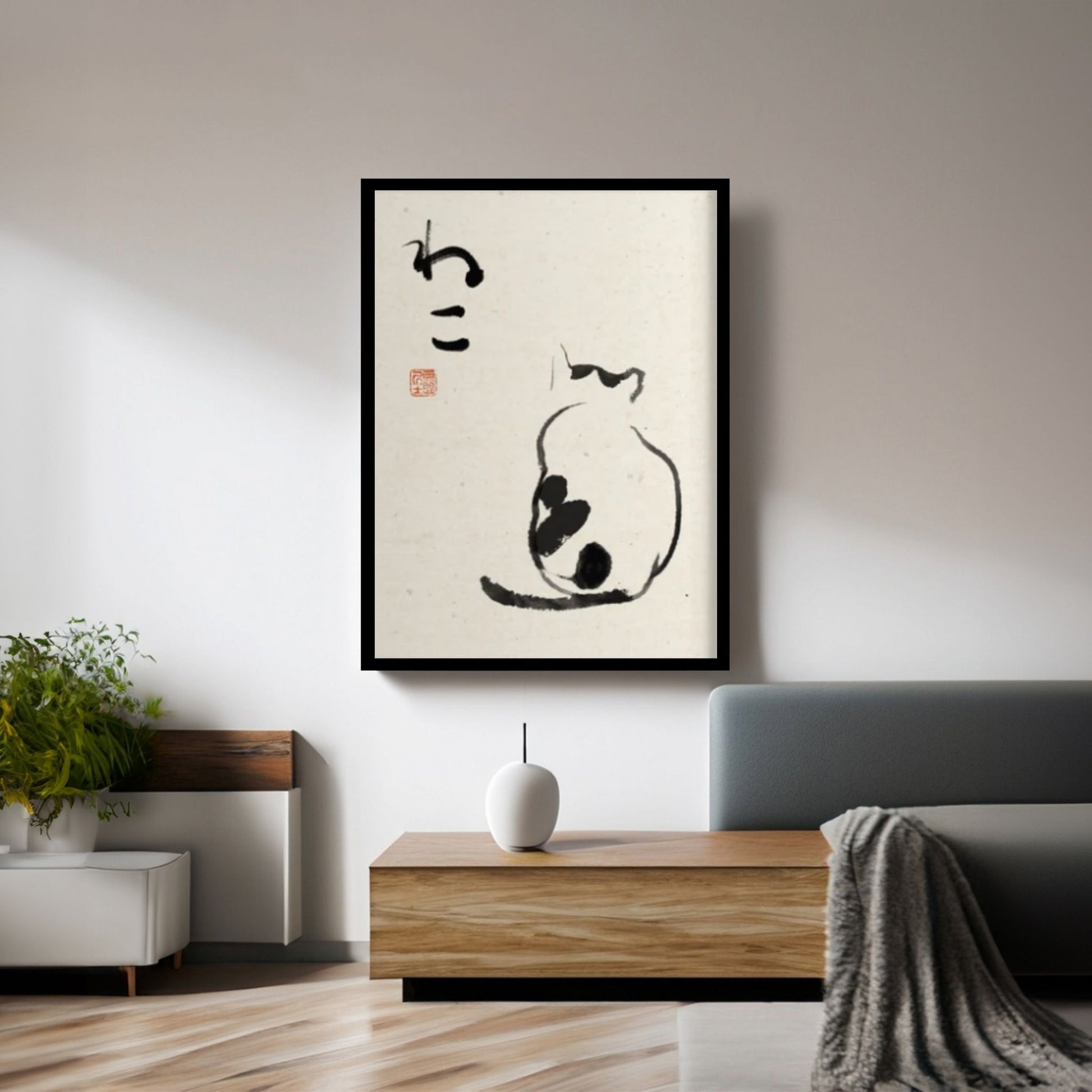 Minimalist Cat Poster, Japanese Cat Art Print, Animal Wall Decor - Y Canvas