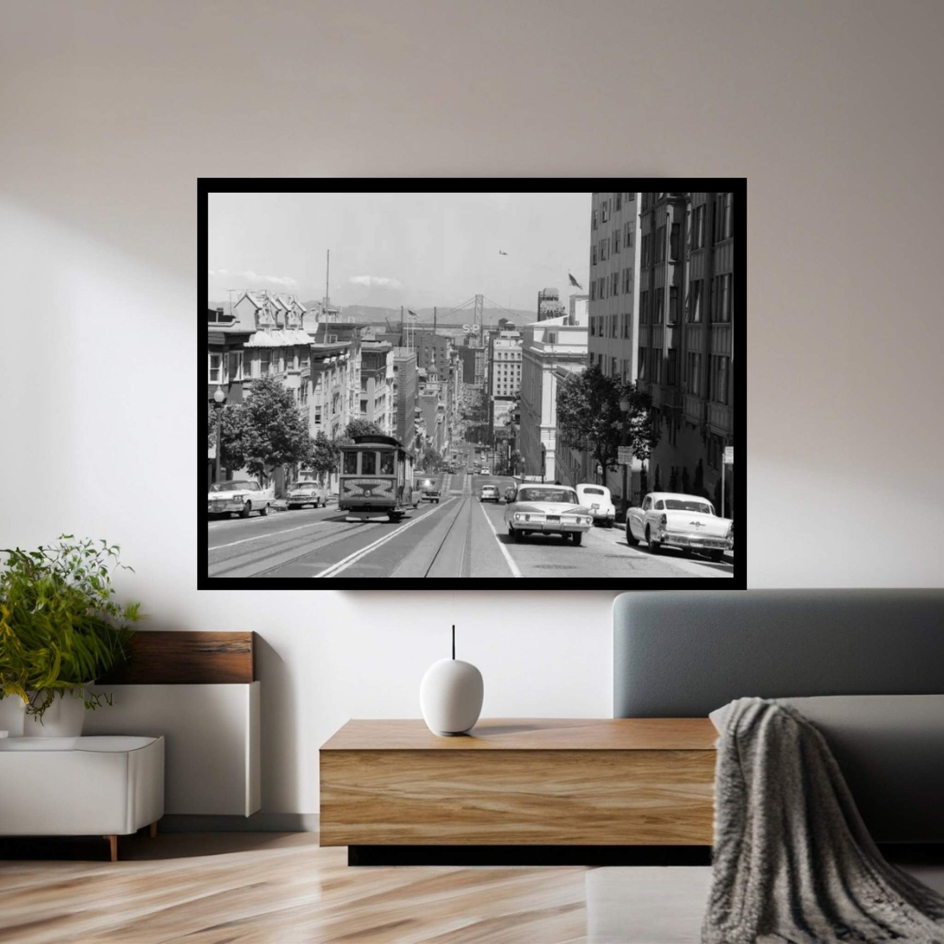 1950s-1960s Cable Car In San Francisco California USA Canvas Wall Art - Y Canvas