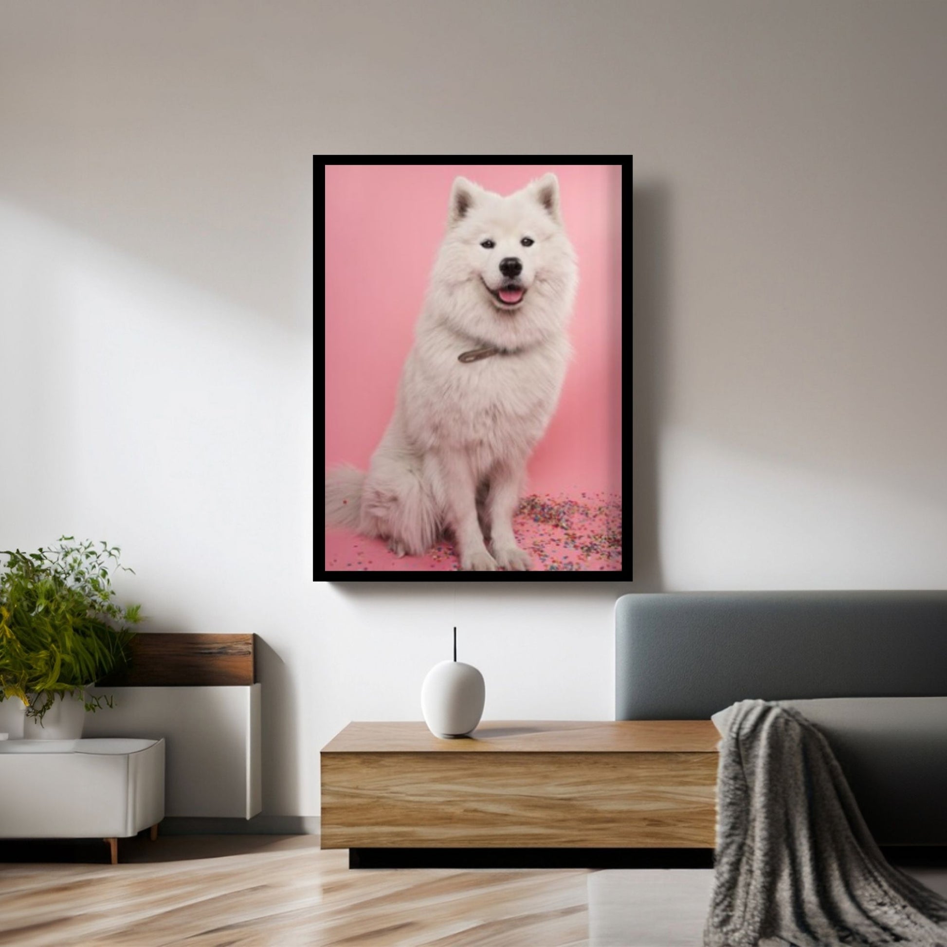 White Long Coat Dog Canvas Print Wall Art Fanny Retro Vintage Art - Y Canvas