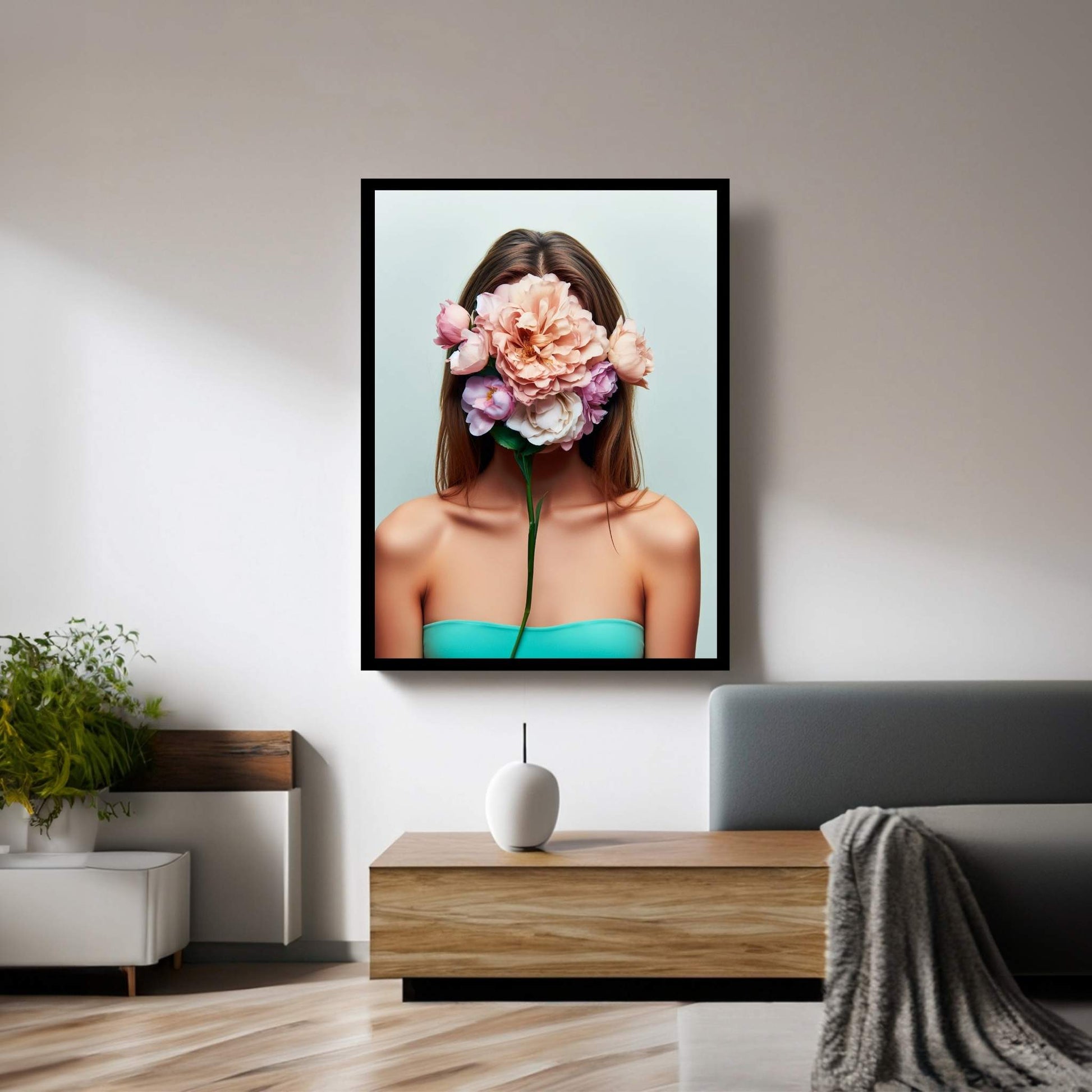 Woman Portrait Flower Head Canvas Wall Art - Y Canvas