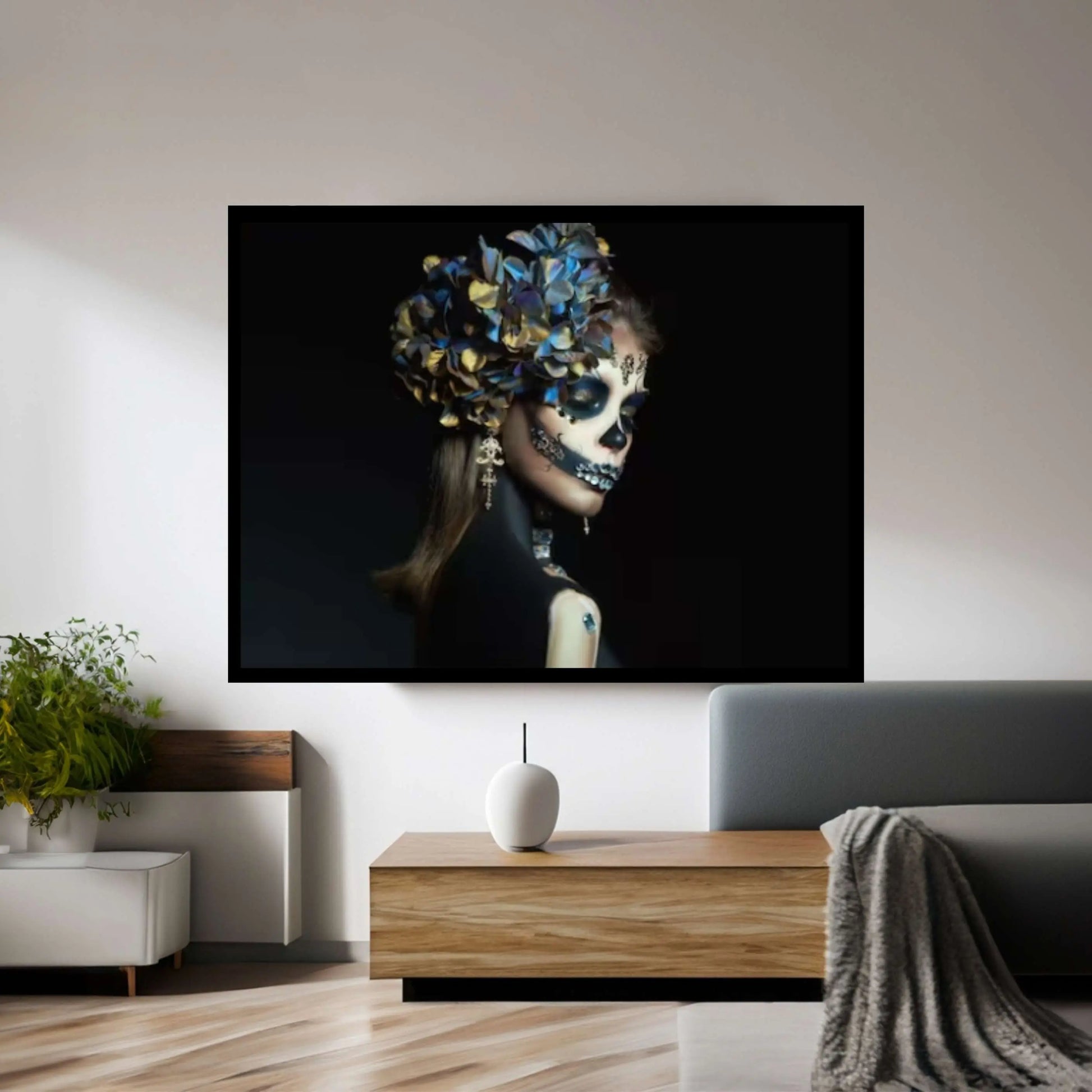 Thoughtful Skeleton Skull Woman Halloween Canvas, Wall Art Canvas Design - Y Canvas