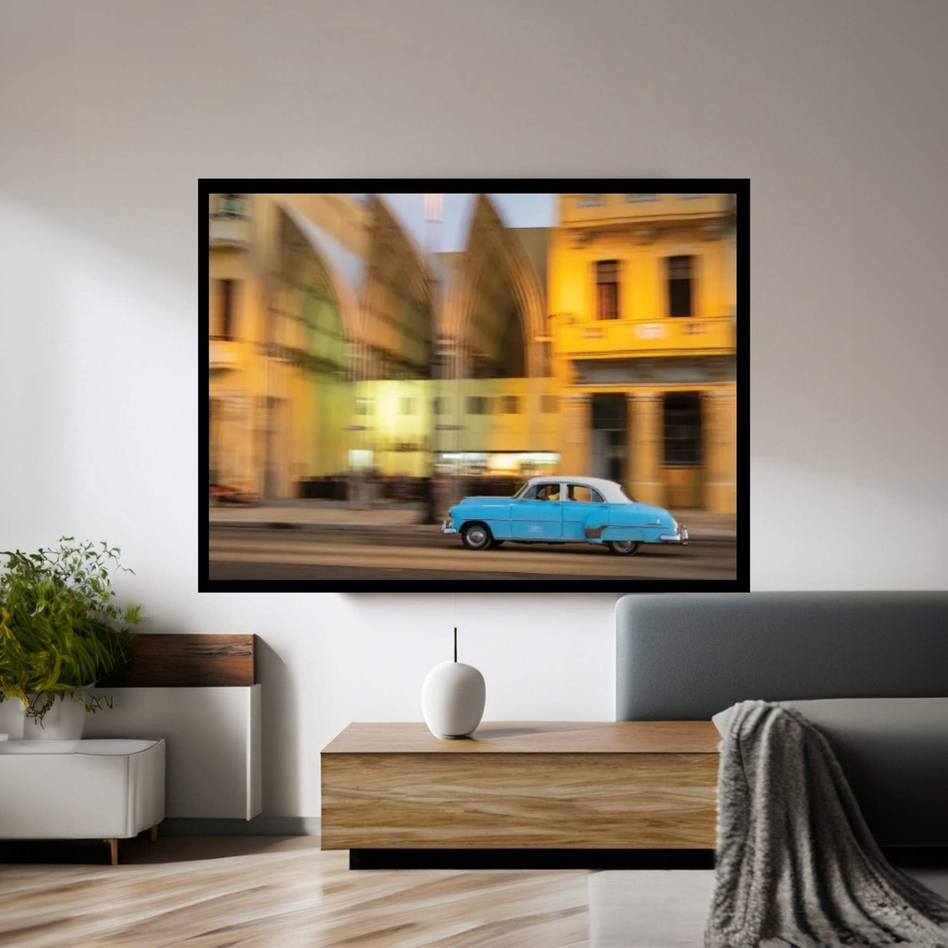 Cuba, Havana, classic car in motion at dusk on Malecon Canvas Wall Art - Y Canvas