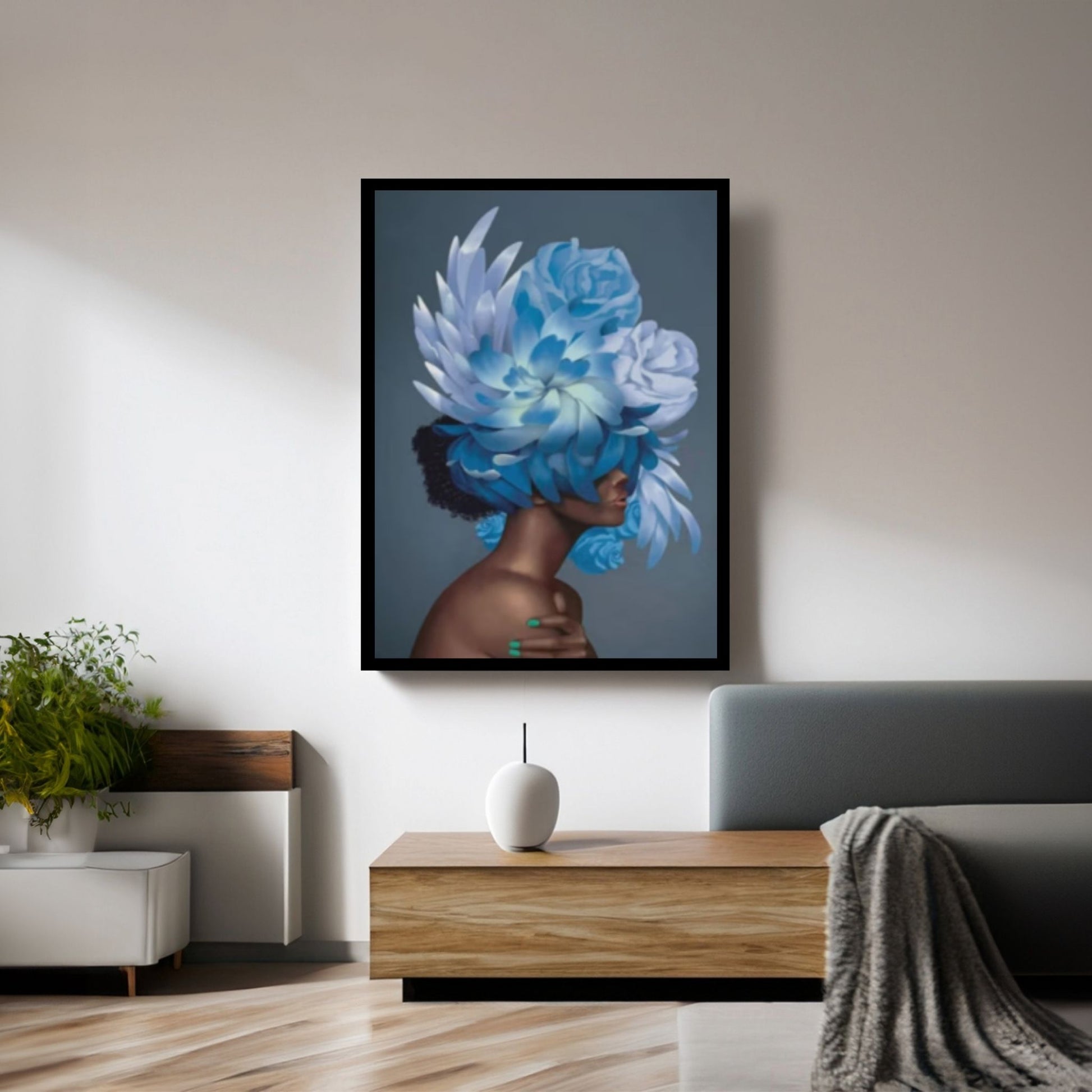 Woman With Blue Roses Canvas Art, Floral Head Woman Art Woman Wall Art, Red Roses Art - Y Canvas