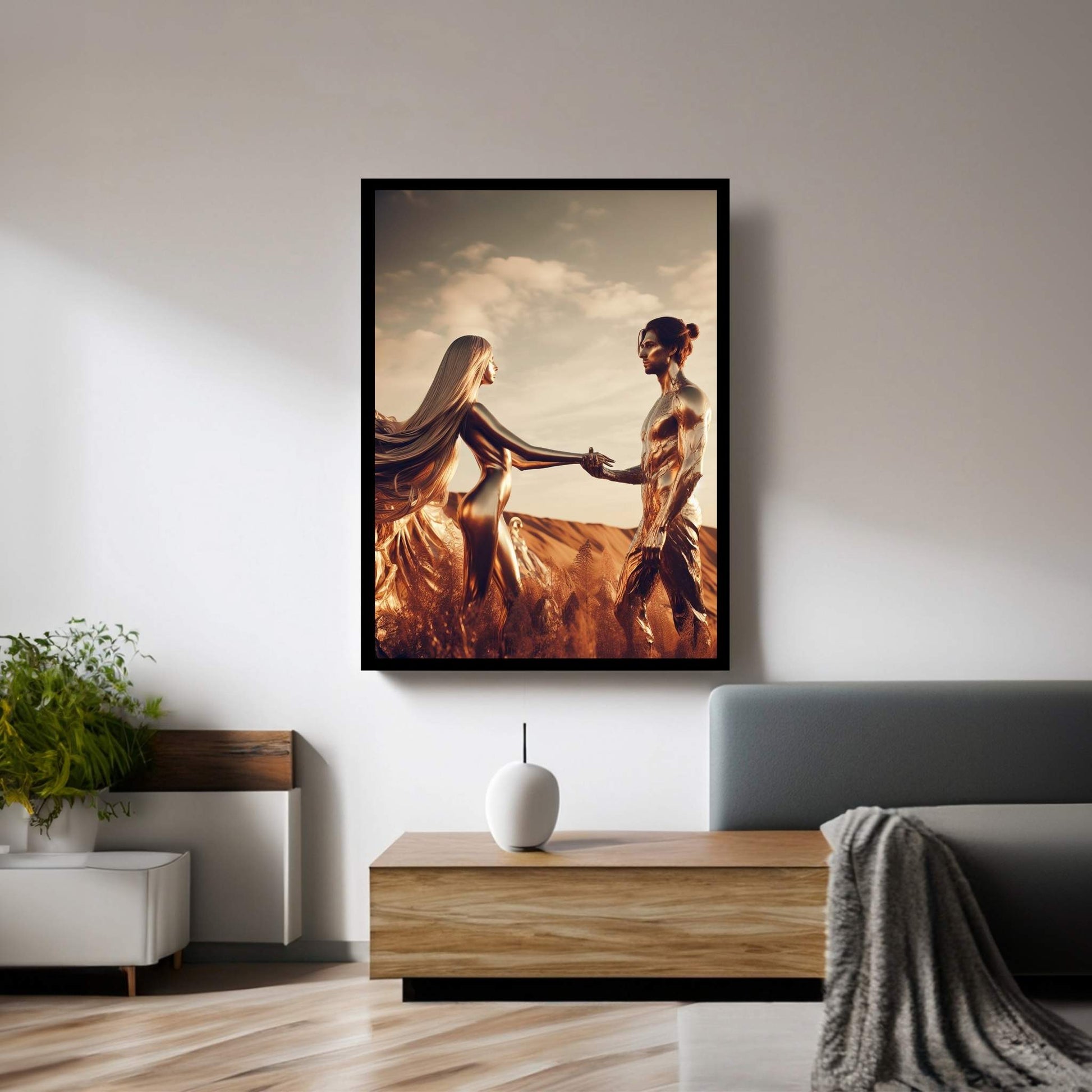 Metalic Love Man and Woman Canvas Wall Art - Y Canvas