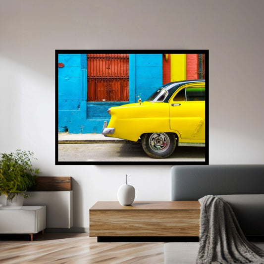 Close-up of Yellow Taxi of Havana II Canvas Wall Art - Y Canvas