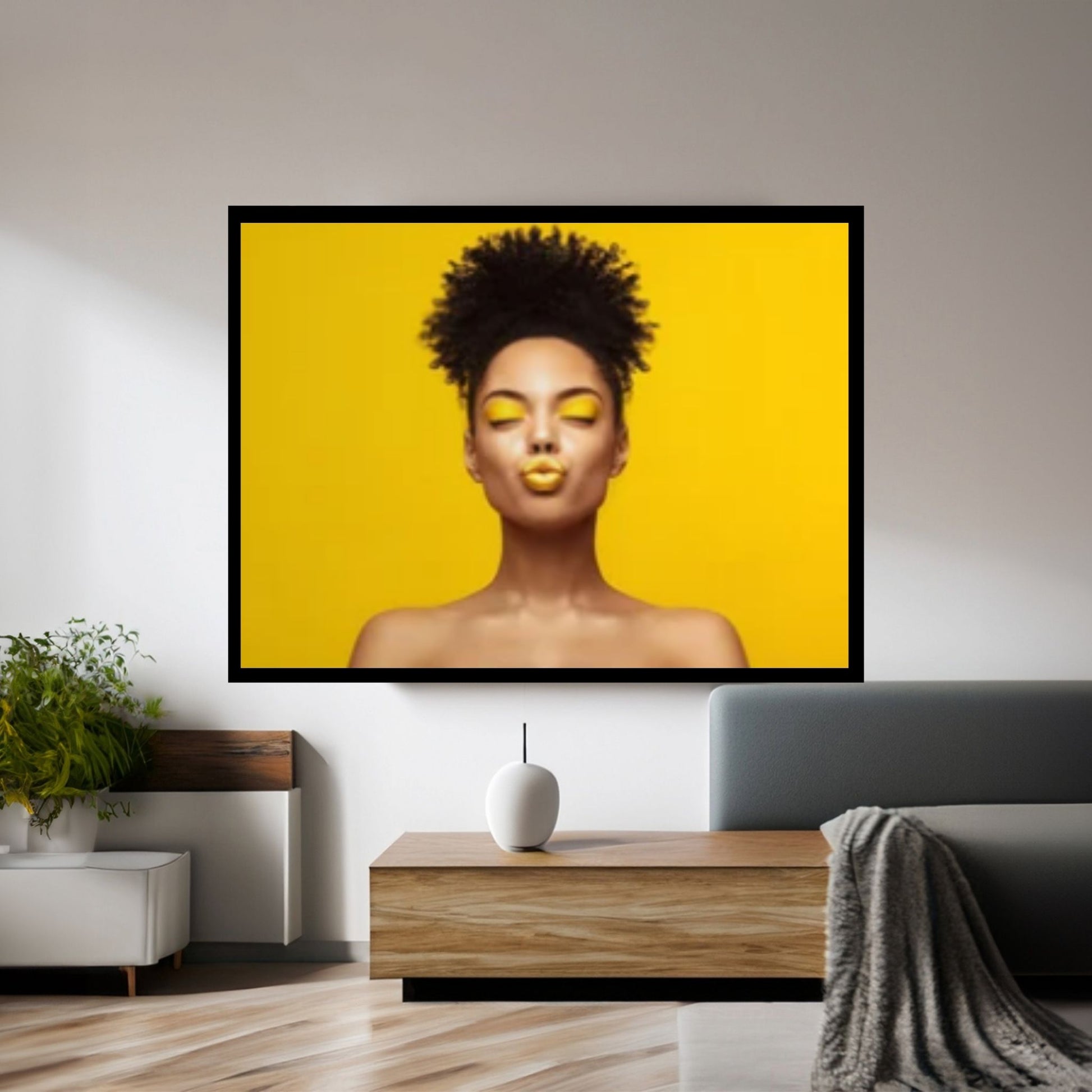 African Art Wall Decor, African Woman Makeup Wall Art, Abstract Canvas Art, Modern Gold Lips Wall Art - Y Canvas