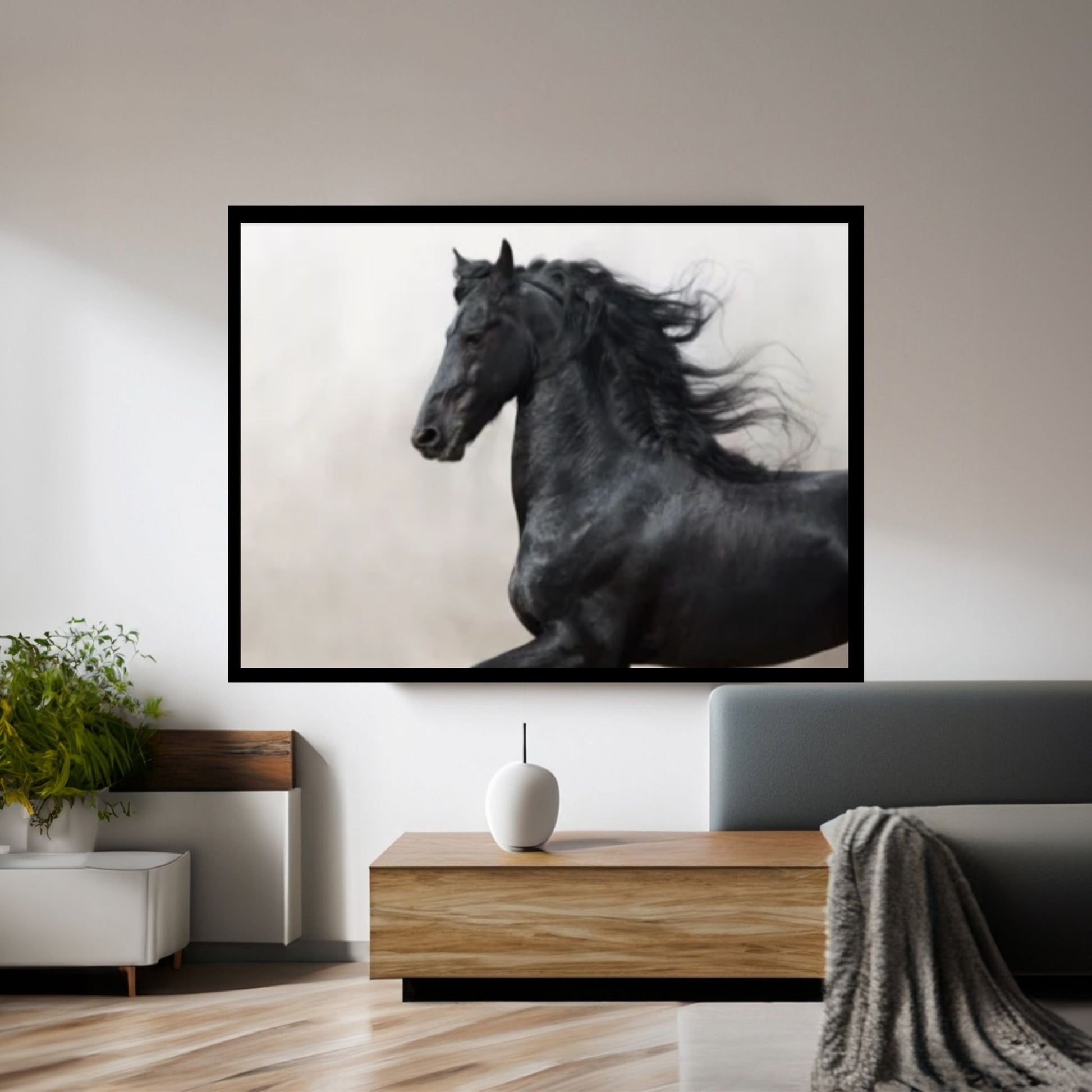 Black Horse Canvas Wall Art, Horse Print Animal Wall Art ,Horse Wall Art - Y Canvas