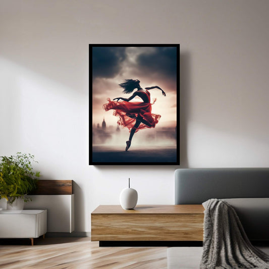 African Black Woman Ballerina in Red Dress Canvas Wall Art Home Decor - Y Canvas