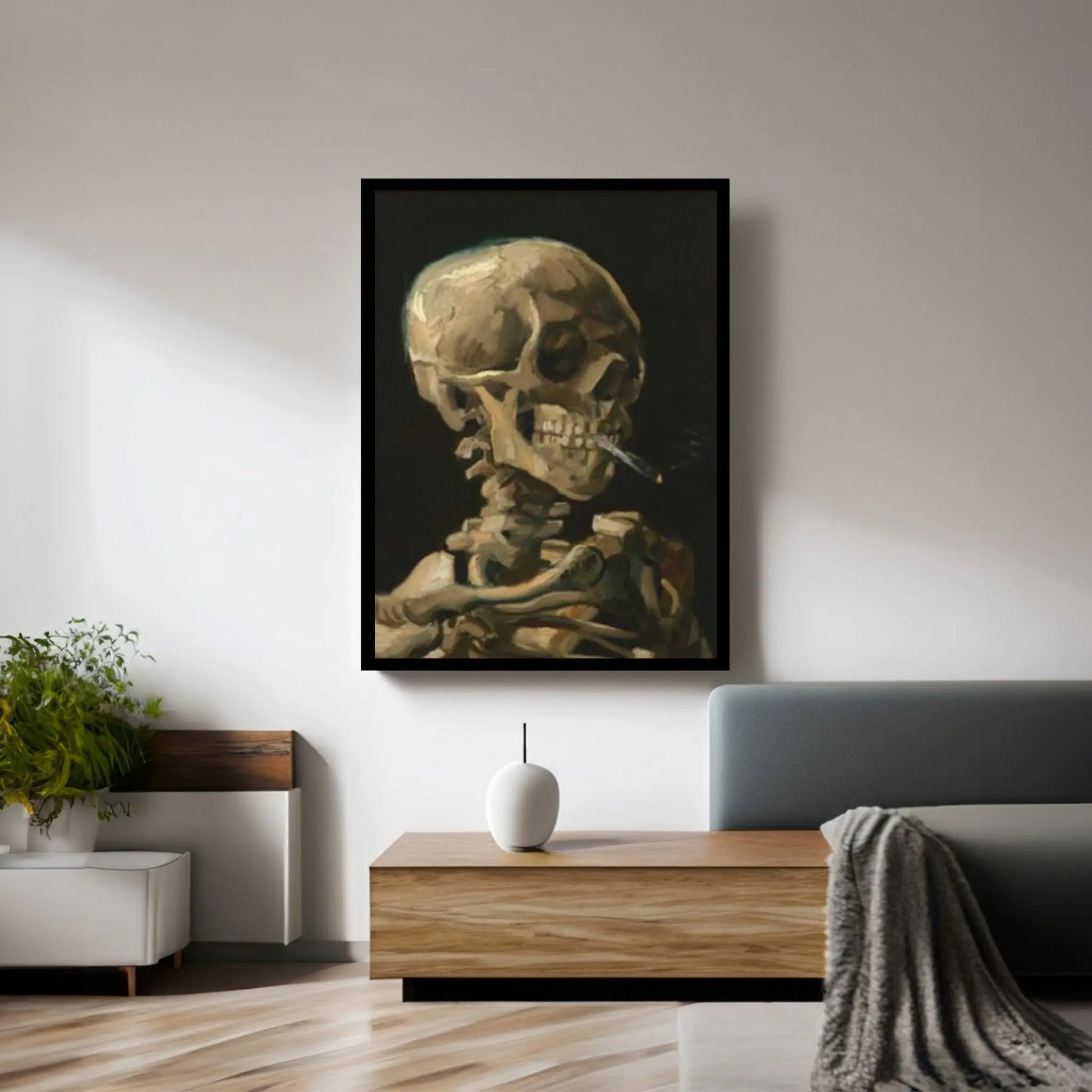 Vincent van Gogh : Skull of a Skeleton with Burning Cigarette Canvas Wall Art Print Poster - Y Canvas