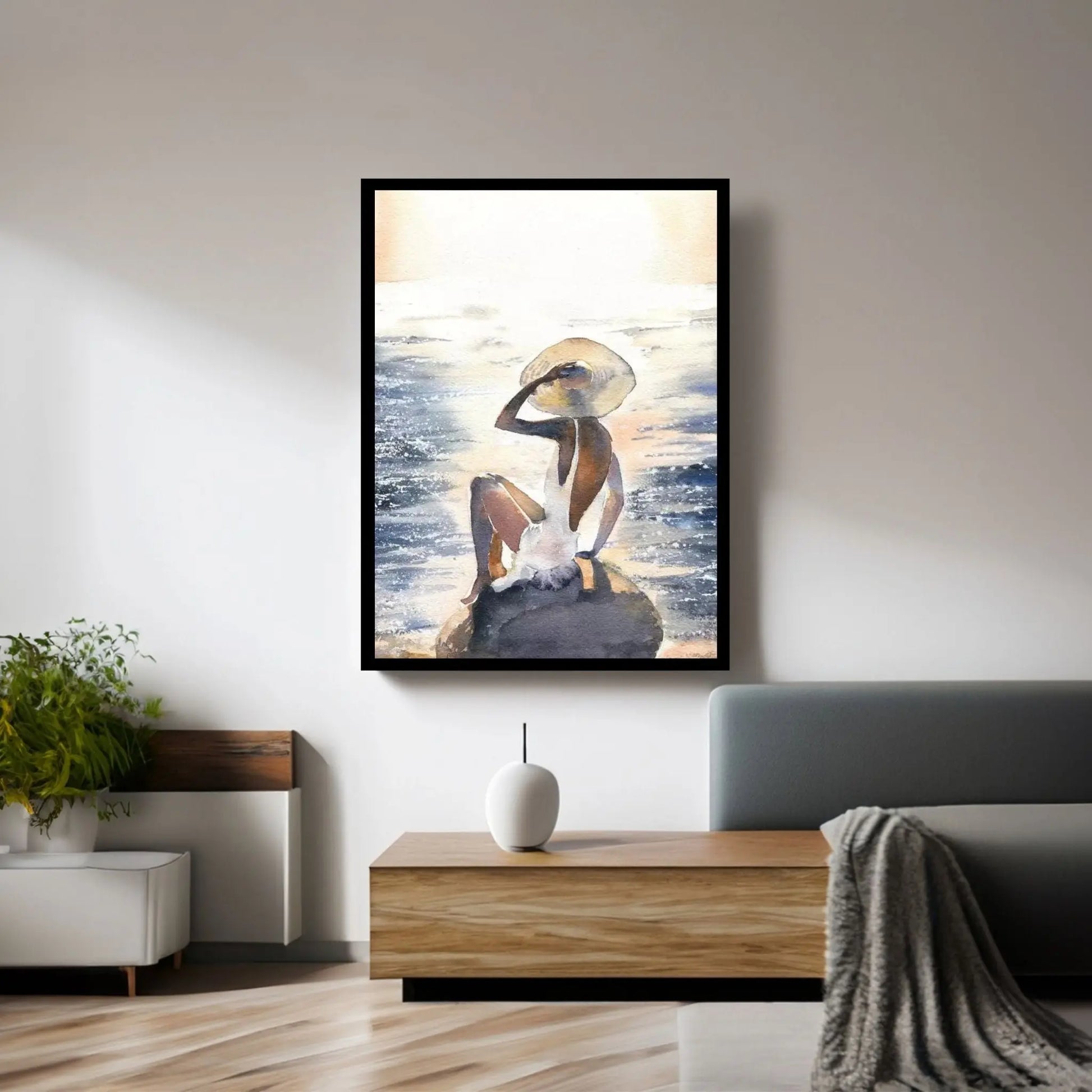 Woman On A Rock Canvas Wall Art - Y Canvas