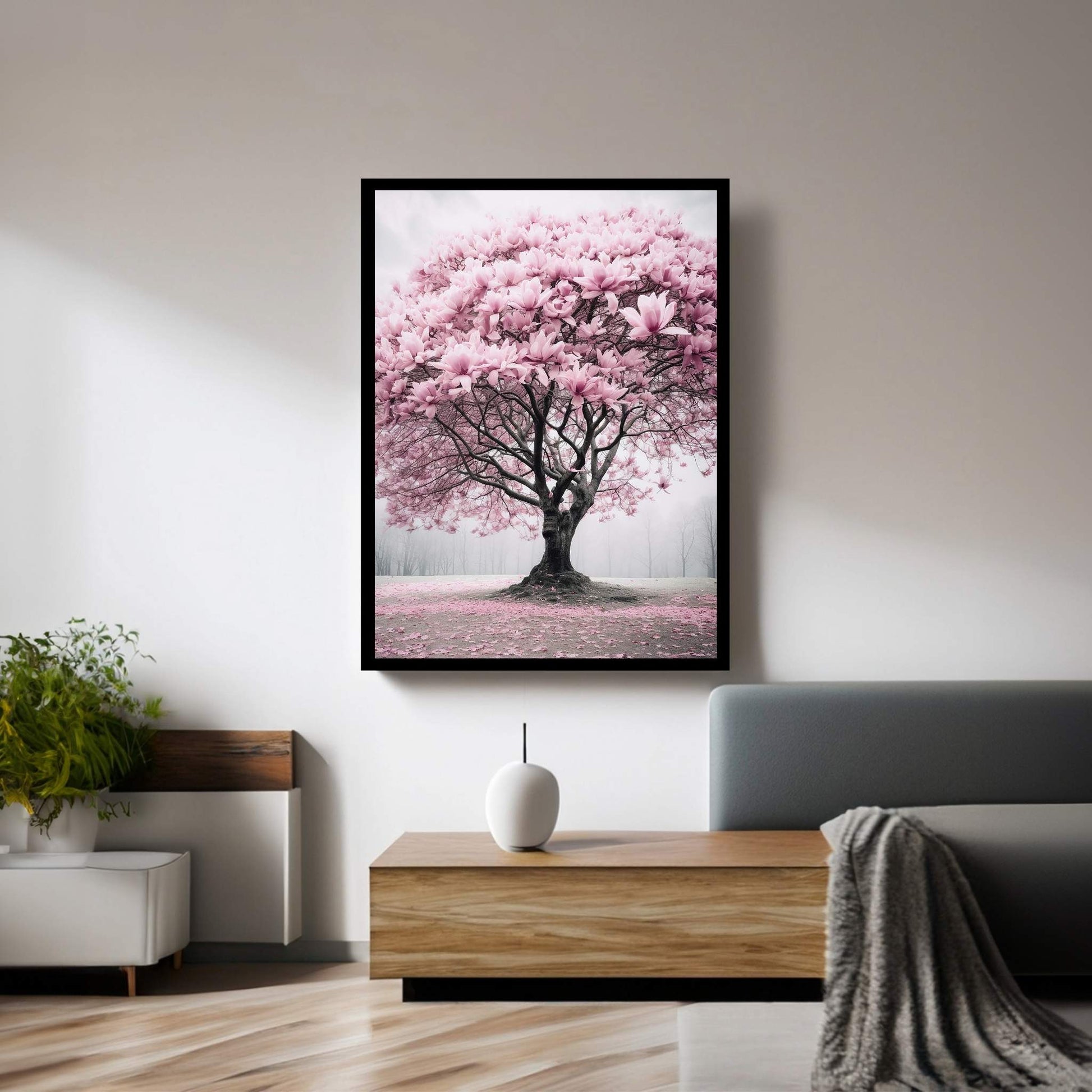 Pink Japanese Tree, Landscape Canvas Wall Art - Y Canvas