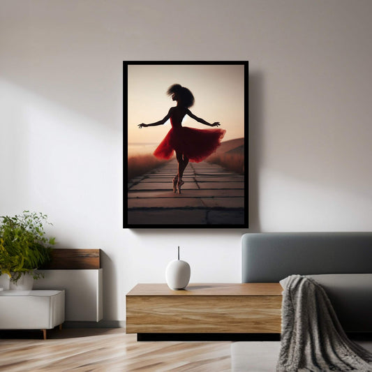 African Black Woman Ballerina in Red Dress Canvas Wall Art Home Decor - Y Canvas