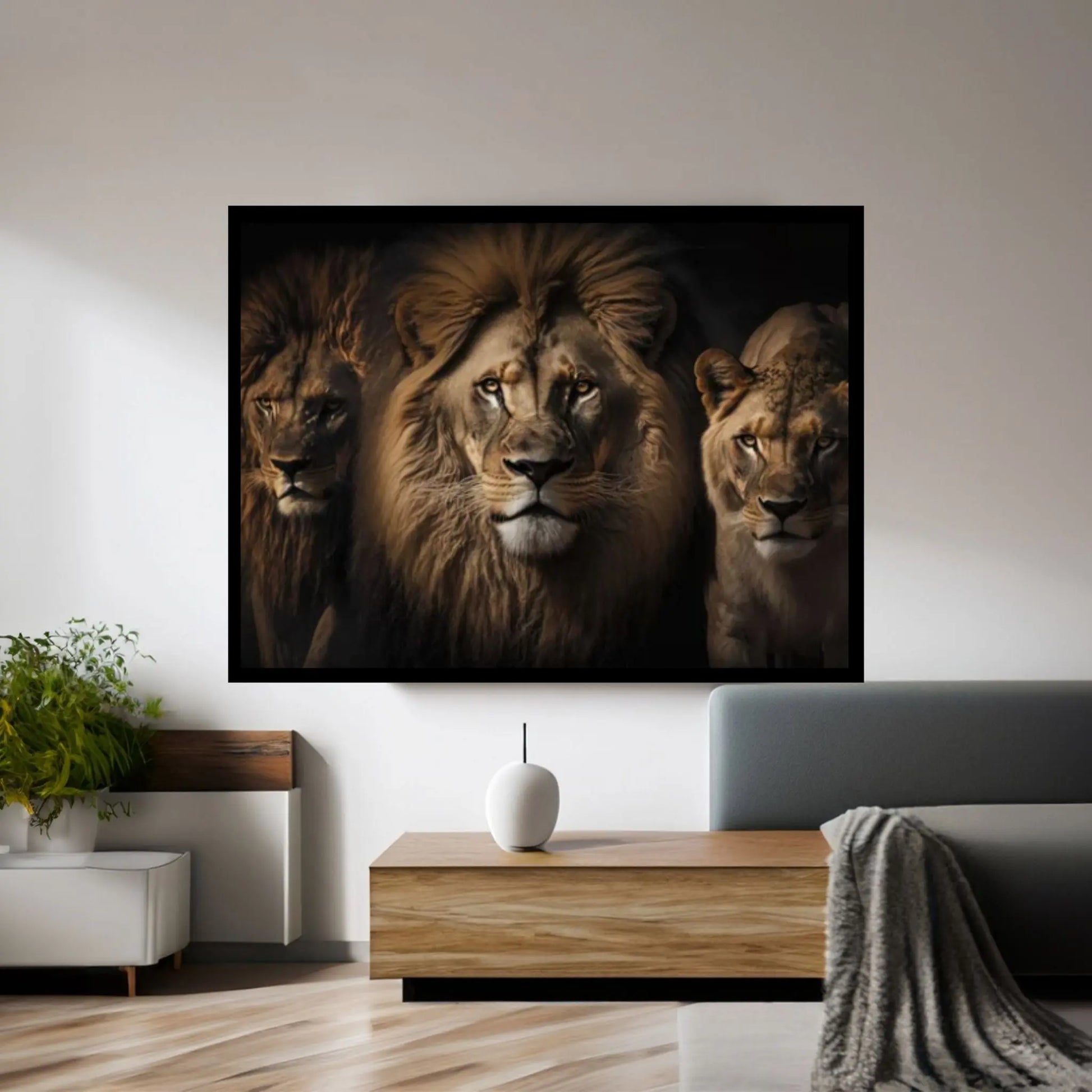 Lions and Father Canvas Wall Art Animal Wall Art - Y Canvas