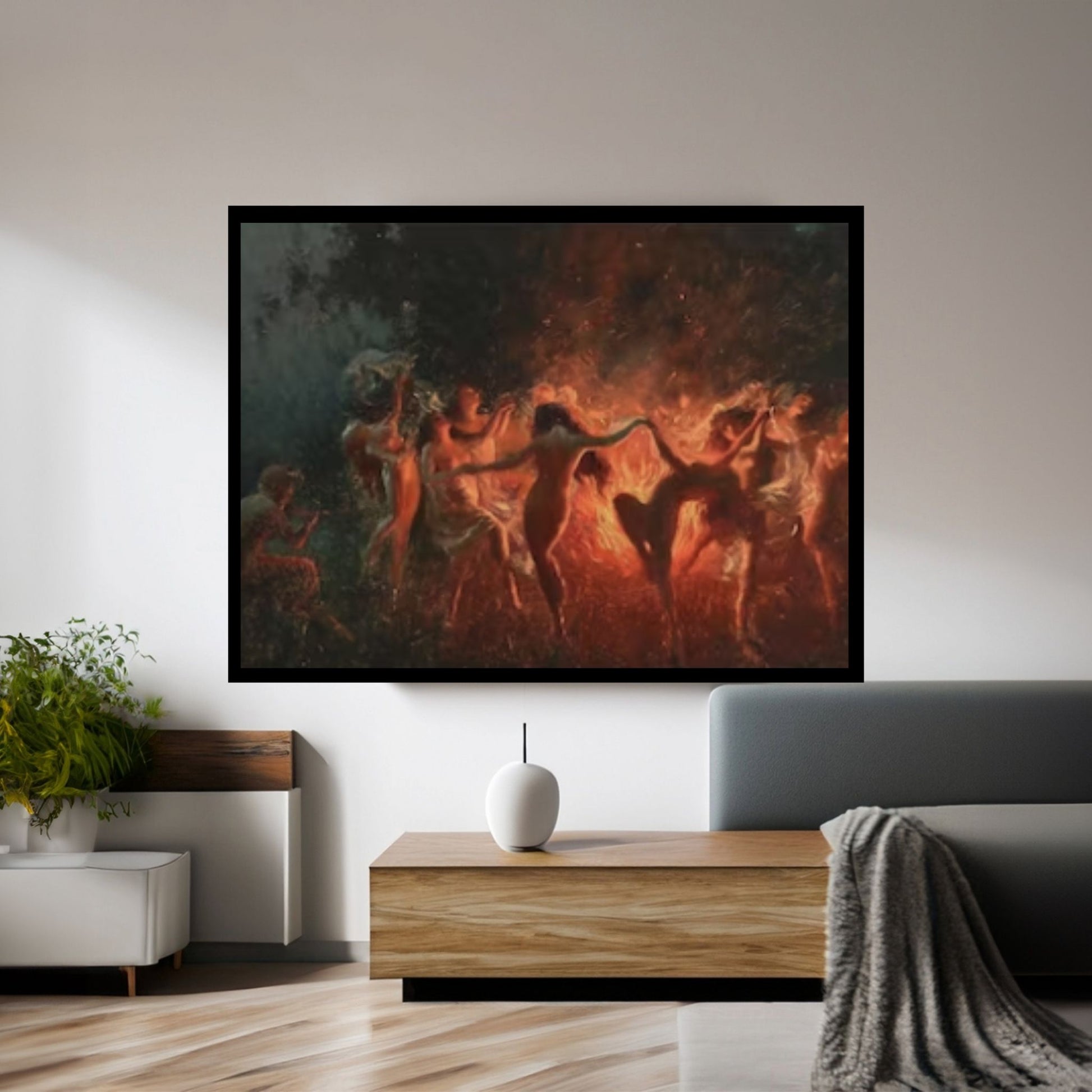 Joseph Tomanek /Large Size Painting, Witches Magic, Red Black, Fire Dance (1889) Print On Canvas - Y Canvas