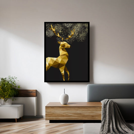 Gold Effect Abstract Deer Oil Painting on Canvas, Original and Stag Canvas Wall Art, Modern Animal Painting - Y Canvas