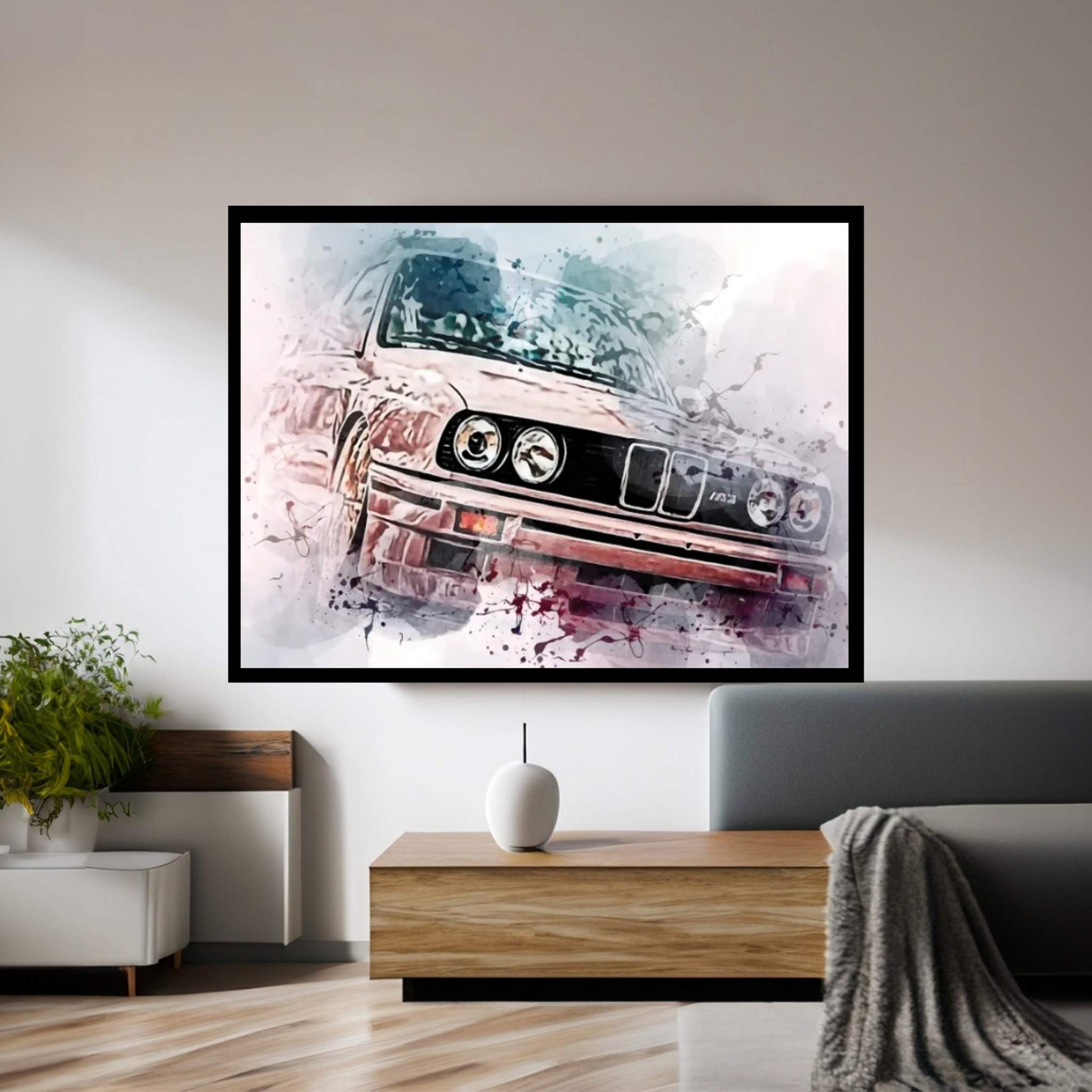 BMW M3 E30 Pink M3 E30 Gold Wheels Canvas Wall Art - Y Canvas