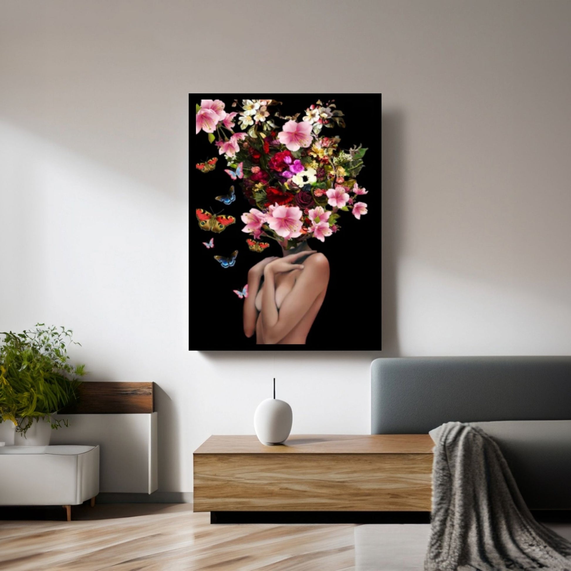 Woman and Colorful Rose Canvas Art, Blooming Woman Head, Floral Woman Art - Y Canvas