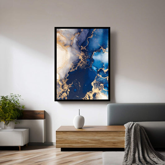 Abstract Blue White Gold Marble Canvas Wall Art Home Decor - Y Canvas