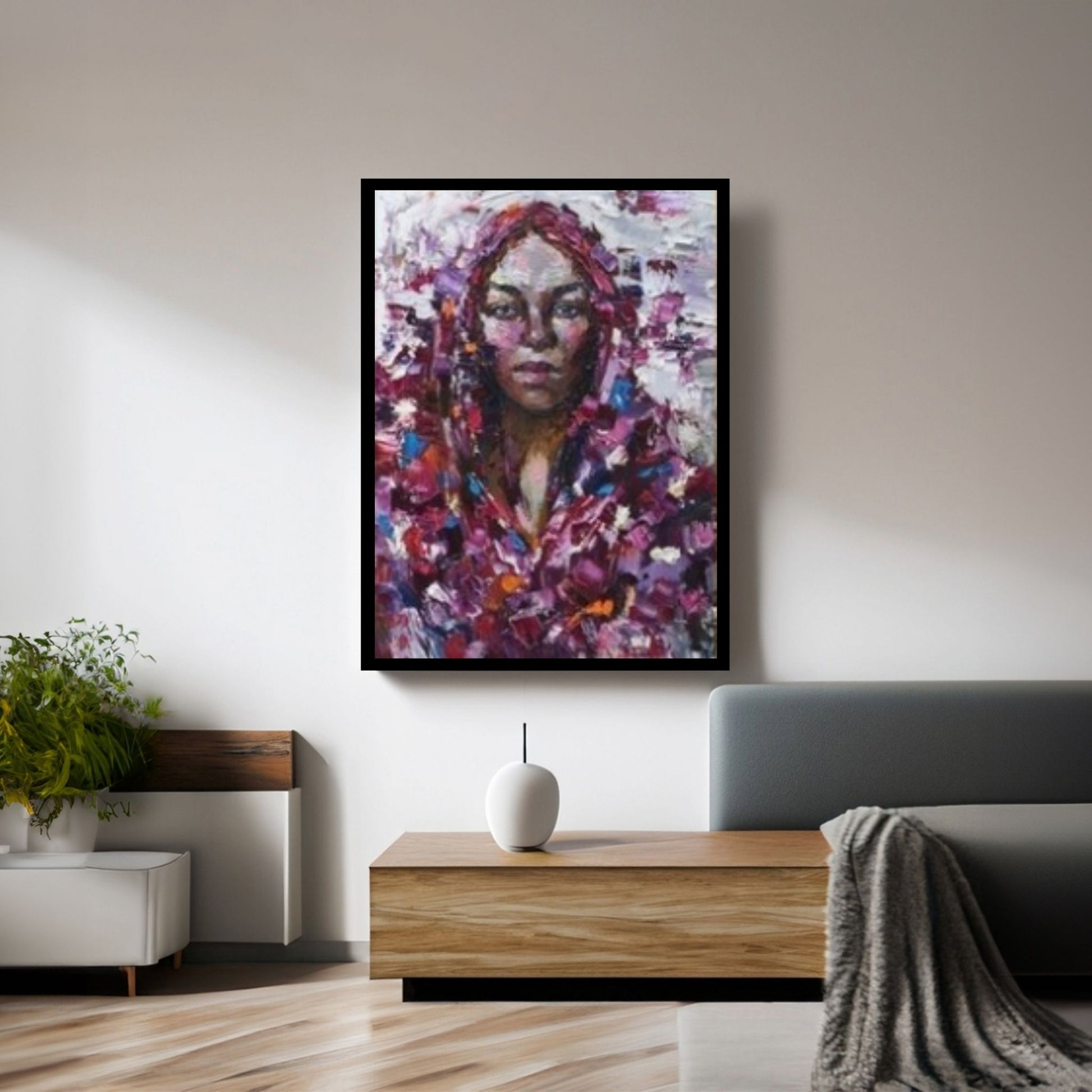 Black Woman Portrait, Oil Effect, Afro Art, African Woman Makeup Wall Art - Y Canvas