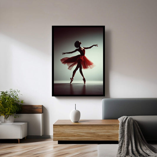 African Black Woman Ballerina in Red Dress Canvas Wall Art Home Decor - Y Canvas