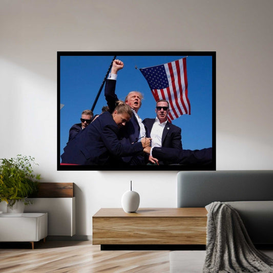 Trump Assassination, Patriotic Moment Canvas, American Flag Scene, Inspirational Wall Decor, Political Canvas Wall Art