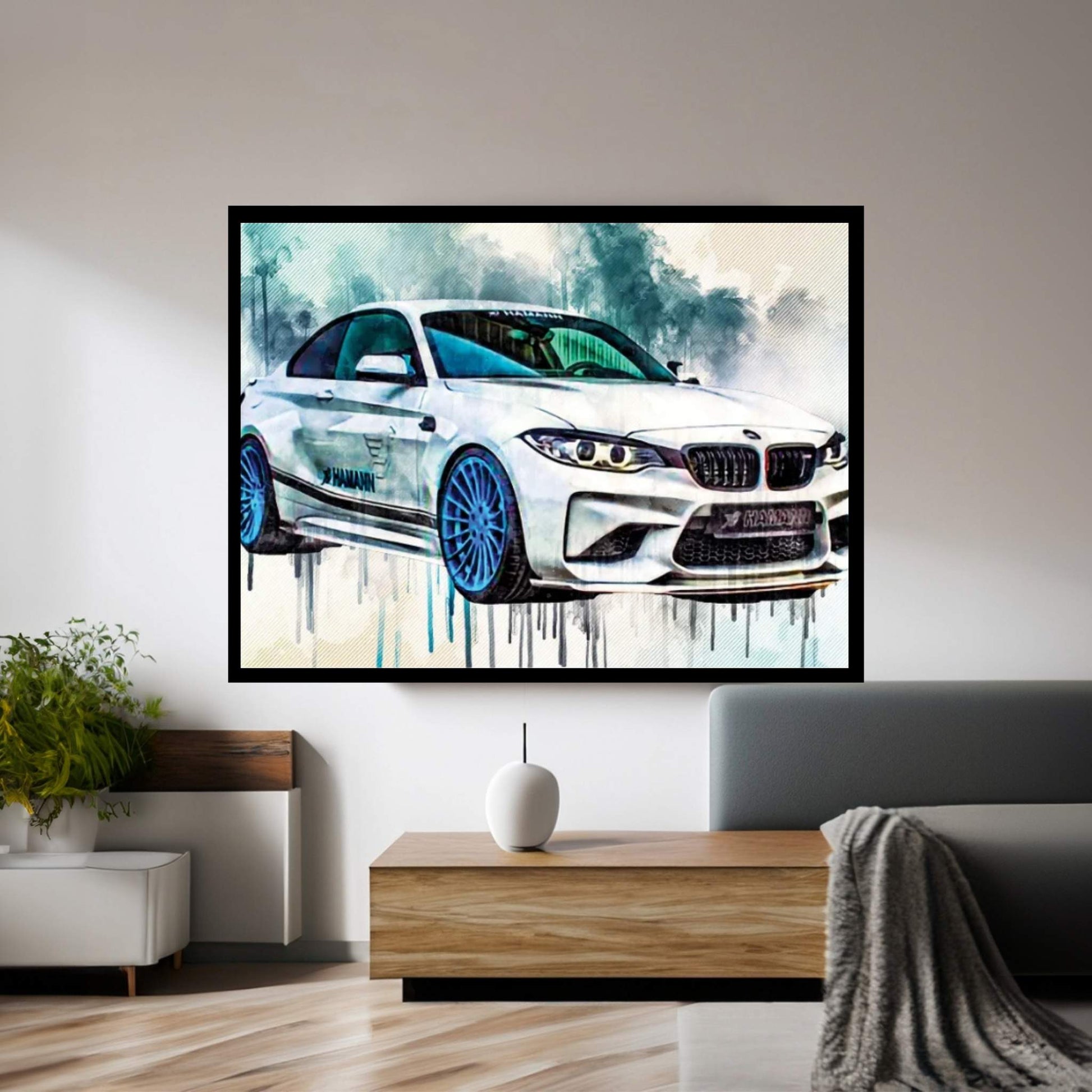 Bmw M2 Hamann 2018 White Sports Tuning M2 Blue Wheels Front View Exterior Canvas Wall Art - Y Canvas