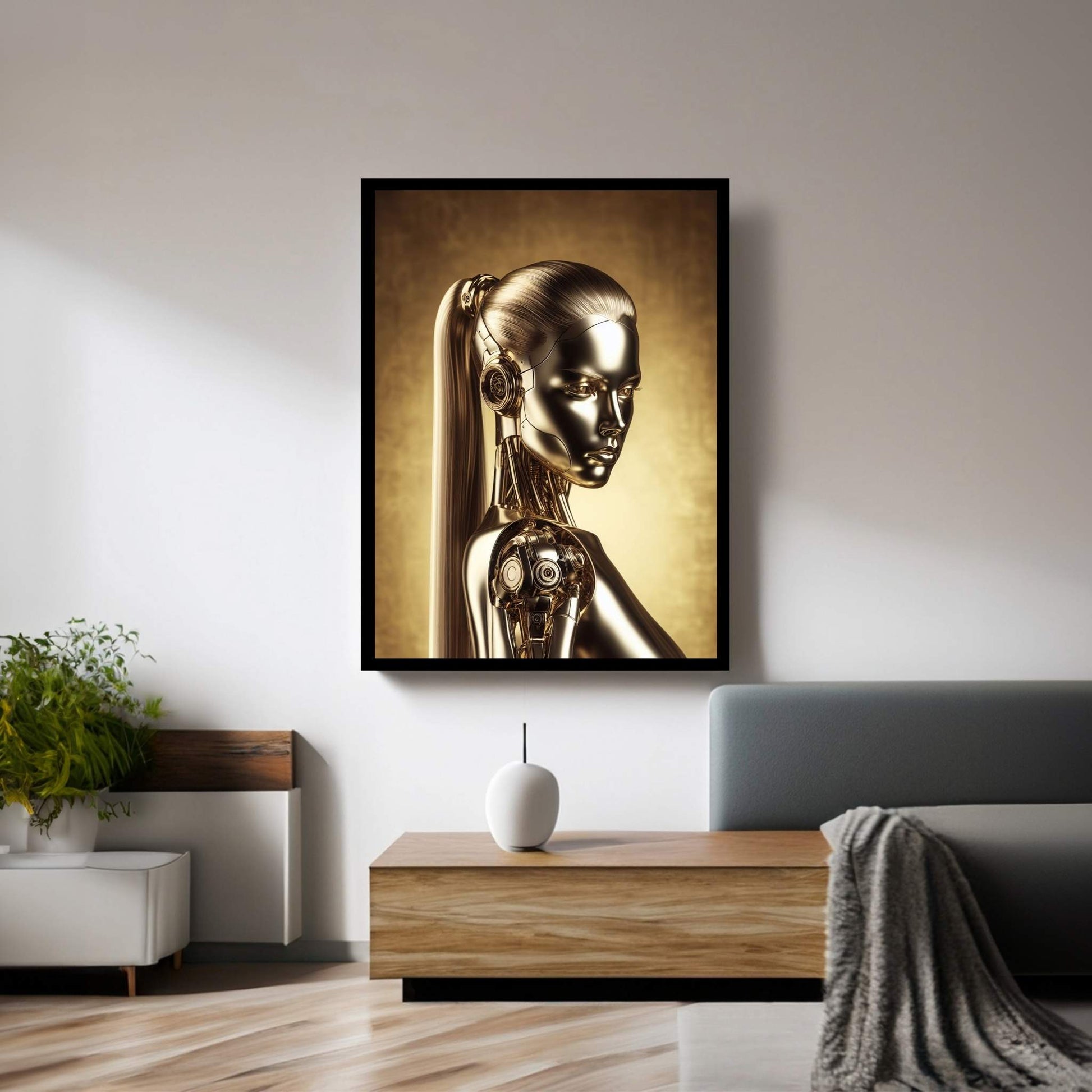 Gold Robotics Woman Canvas Wall Art - Y Canvas