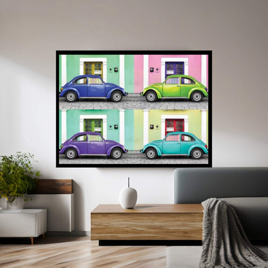 Four VW Beetle Cars I Canvas Wall Art - Y Canvas