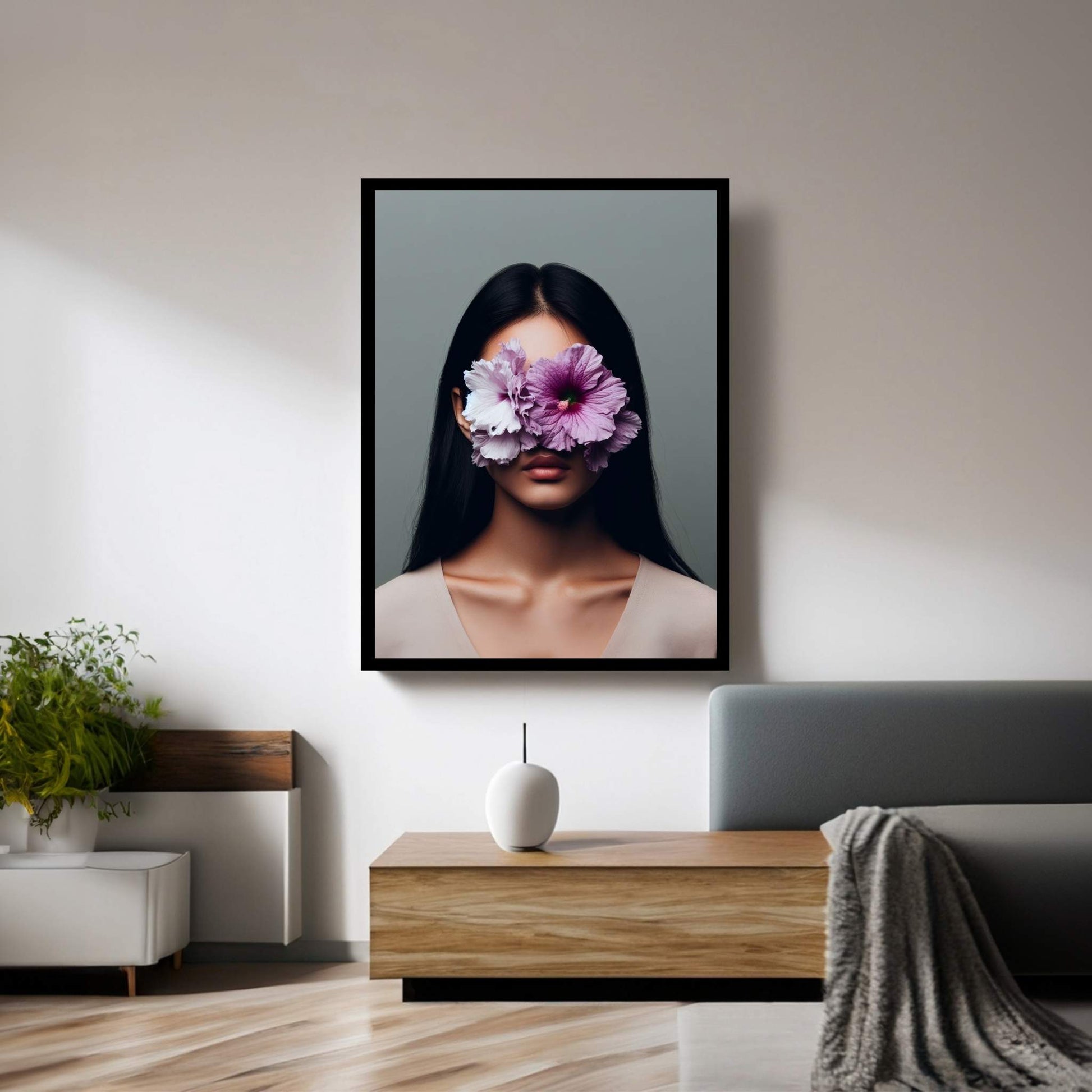 Woman Canvas Flower Portrait Canvas Wall Art - Y Canvas