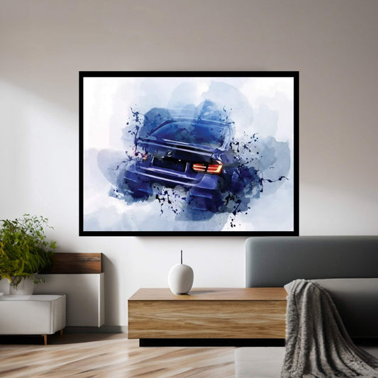 BMW M3 Rear View Exterior Blue Sedan New Blue M3 M3 Tuning German Cars BMW Canvas Wall Art - Y Canvas