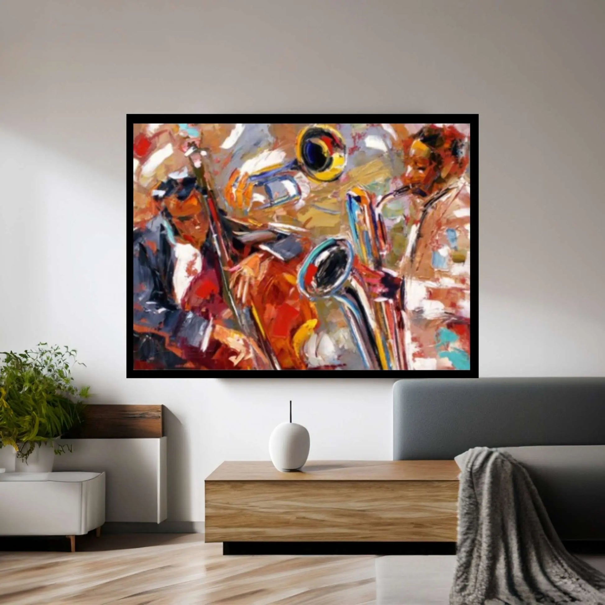 African Musicians Painting, Cello And Saxophone, Jazz Wall Art, African Jazz Canvas - Y Canvas