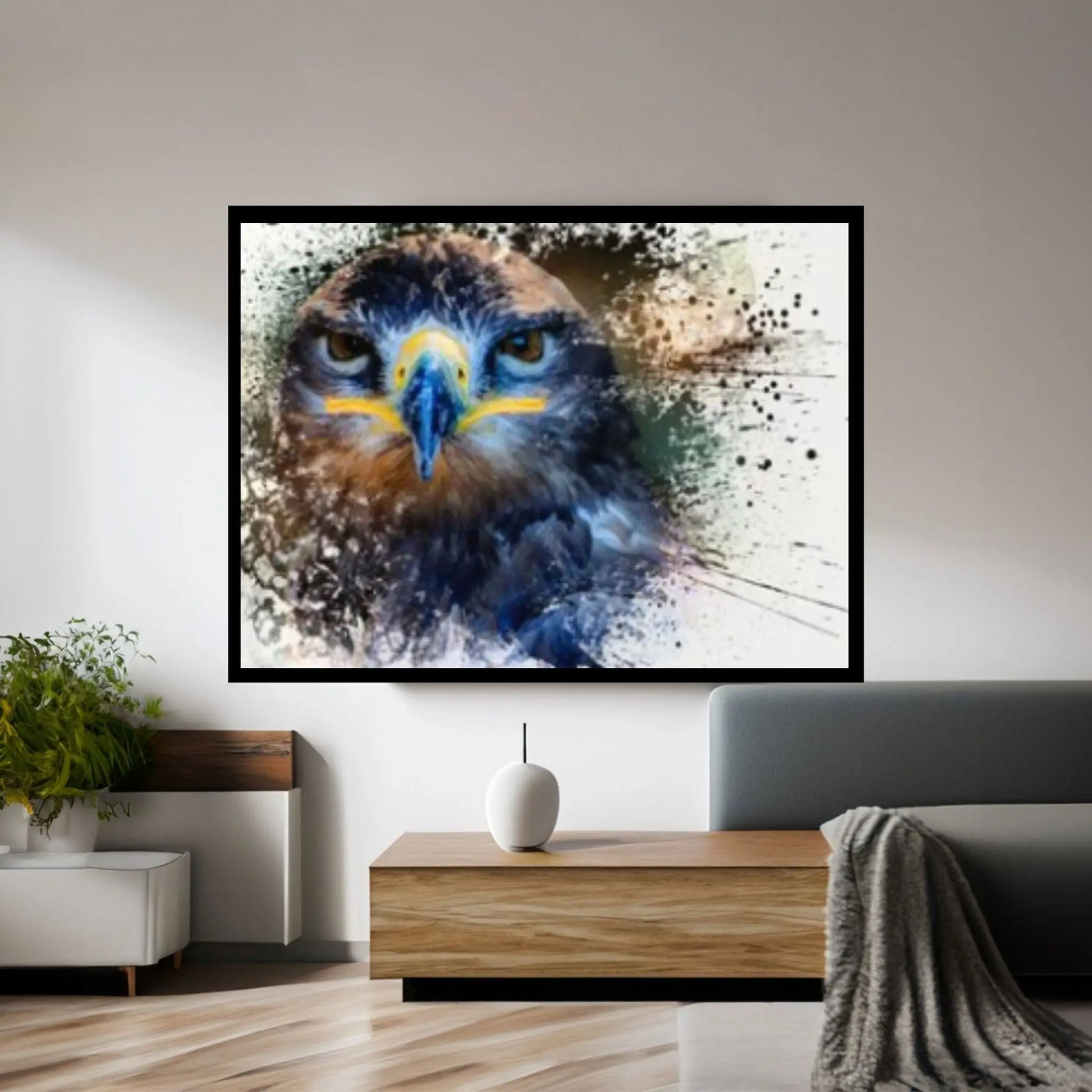 Colorful Hawk Head Drawing Effect Canvas Wall Art Poster Print, Animal Kingdom Poster,Hard-eyed Falcon Wall Decor - Y Canvas