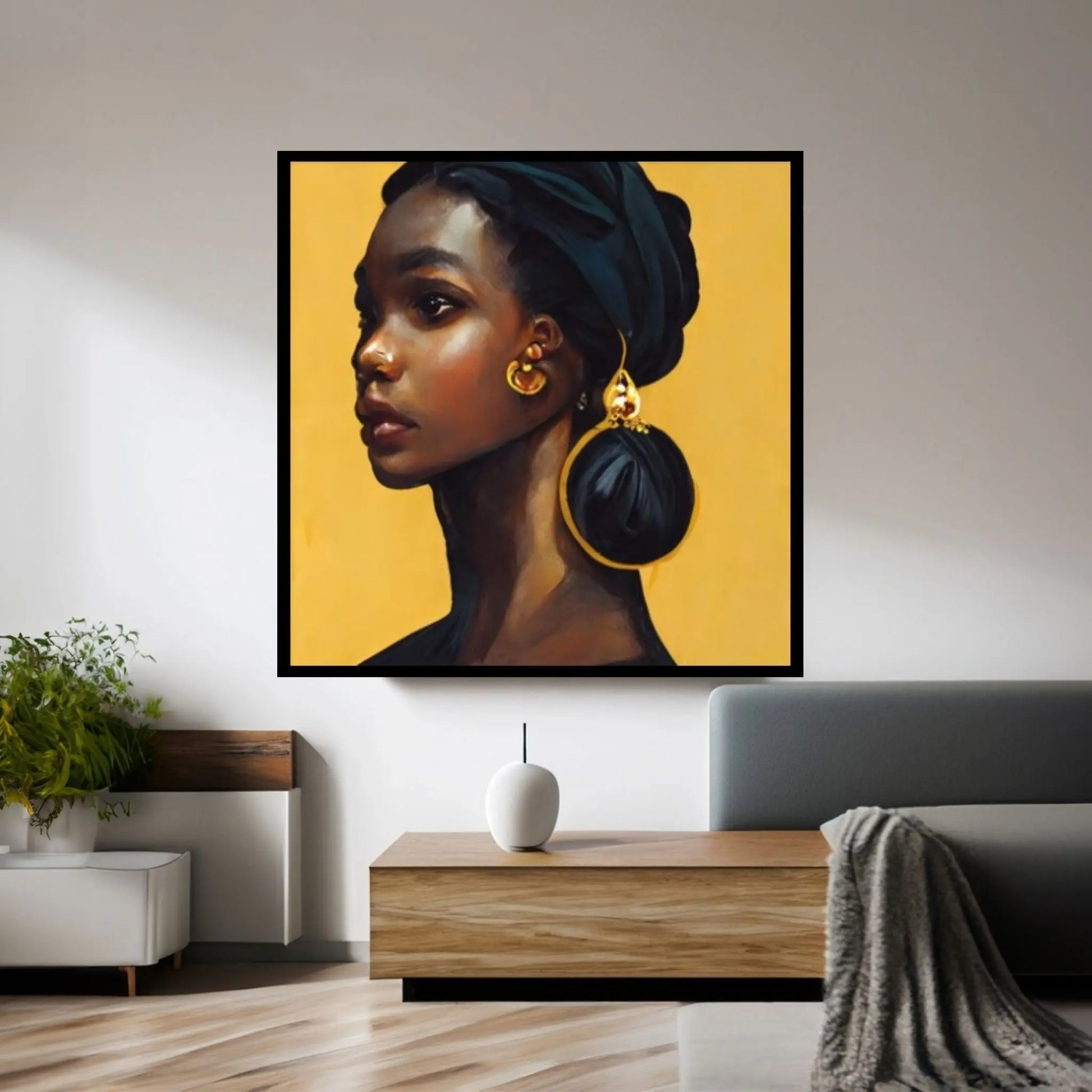 Black woman head flowers Canvas wall art,Black art, Black girl print, flower woman painting, Girl Flowers Poster - Y Canvas