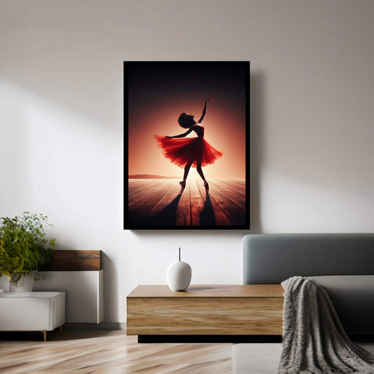 African Black Woman Ballerina in Red Dress Canvas Wall Art Home Decor - Y Canvas