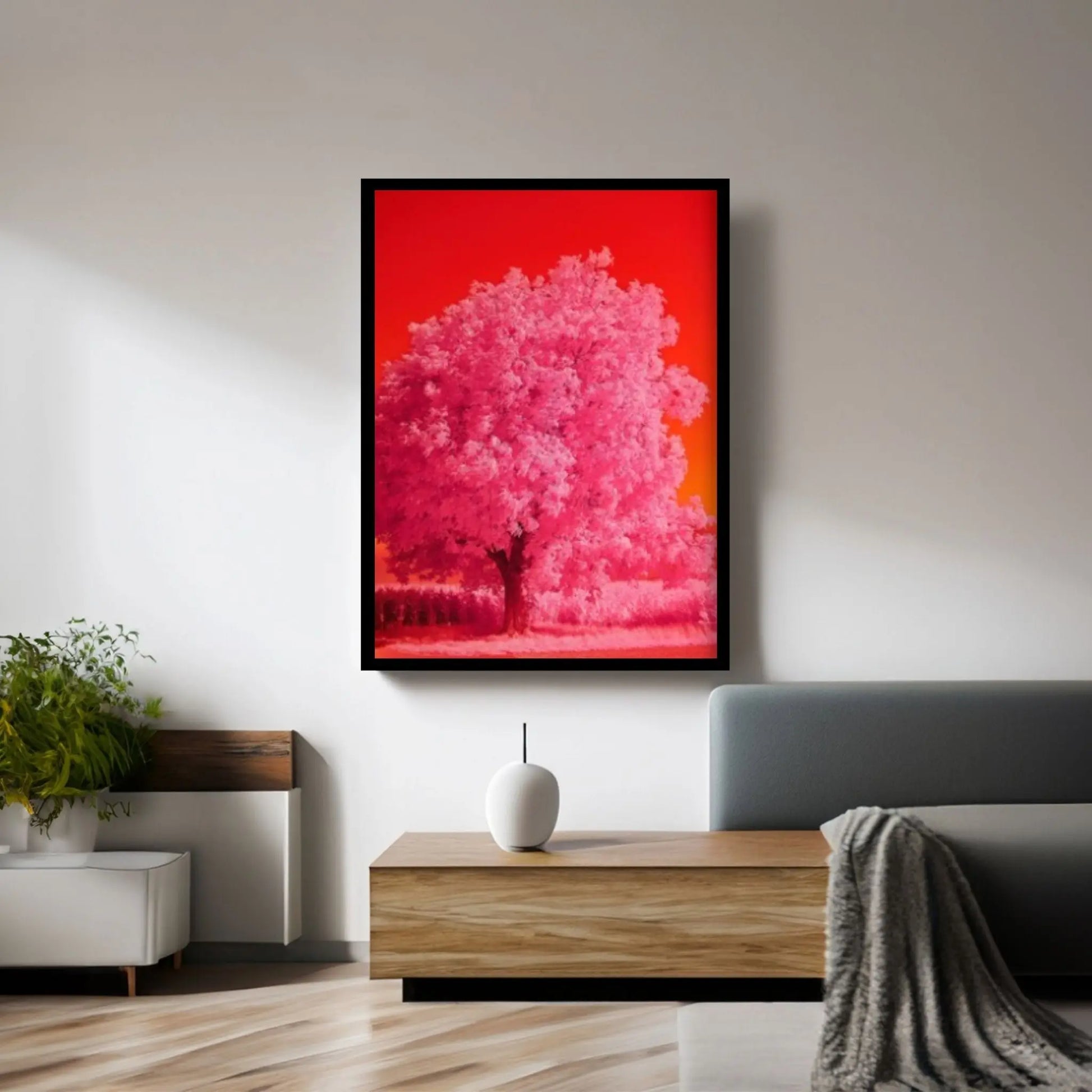 Pink Tree Painting Print, View Wall Print, Landscape Wall Mural, Pink Tree Wall Art - Y Canvas