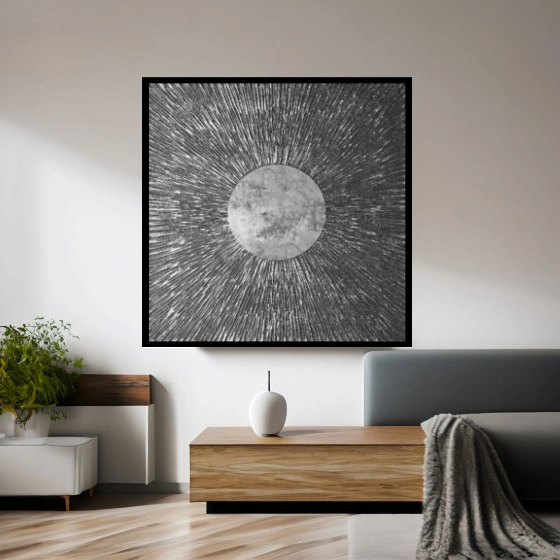 Silver Circle Oil Painting on Canvas Original Modern Textured Painting - Y Canvas