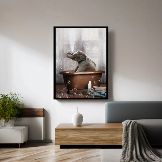 Elephant In The Tub Canvas Wall Art - Y Canvas