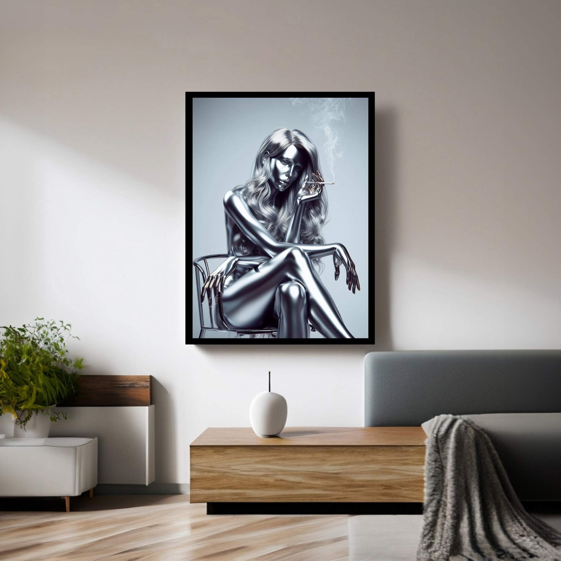 Metalic Robotics Smoke Woman Canvas Wall Art - Y Canvas