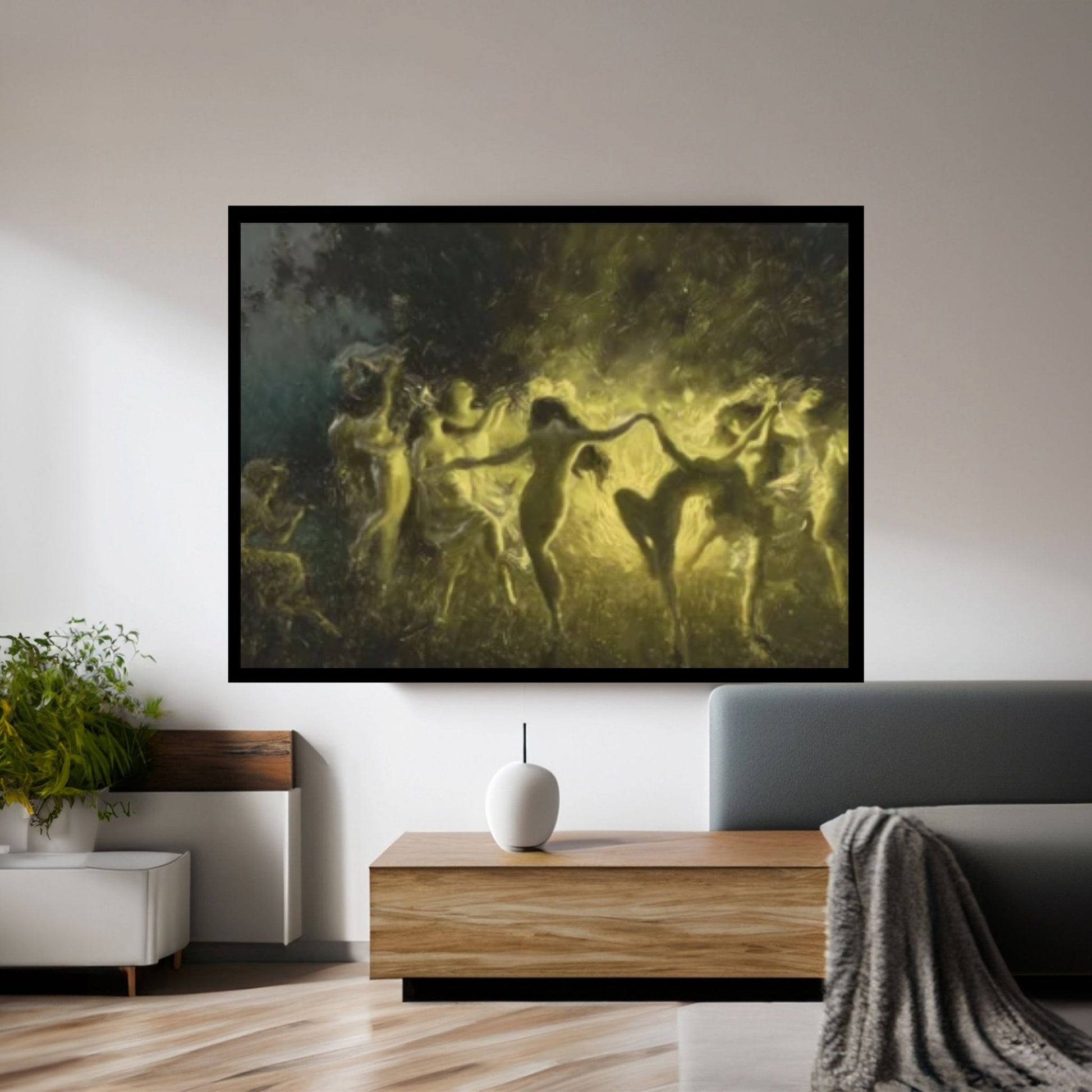 Joseph Tomanek /Large Size Painting, Witches Magic, Original Large Art Fire Dance (1889) Print On Canvas Or Paper - Y Canvas