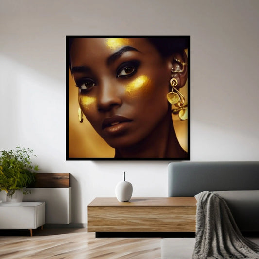 African Afro Canvas, African Woman Canvas, Gold Lip Art, Ethnic Artwork, Black Woman Printed, African Gold Lip Printed - Y Canvas