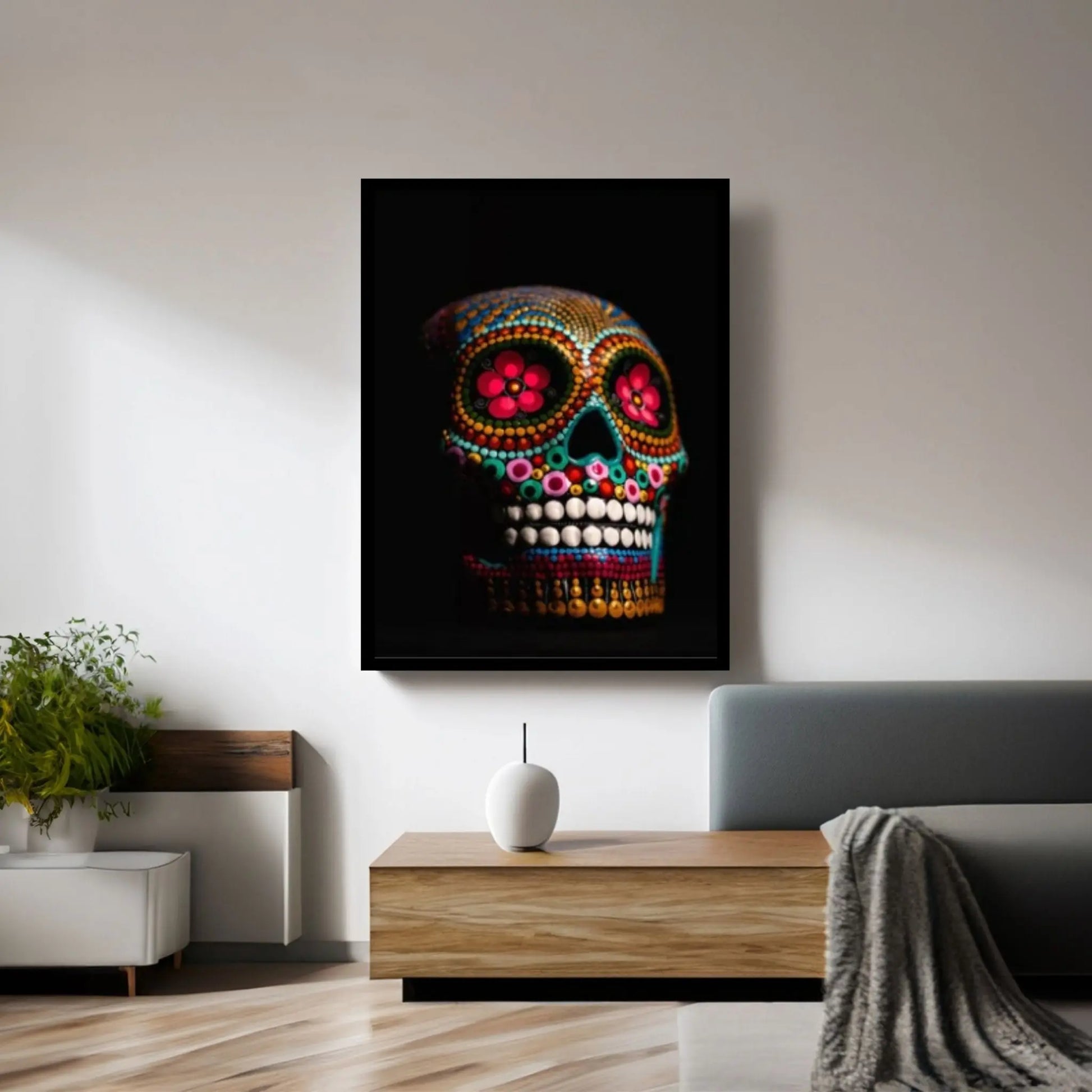 Flower Skull Canvas Print, Floral Skull Canvas Art Gothic Floral Sugar Skull Canvas Art, Boho Skull Canvas Wall Art Gift, - Y Canvas