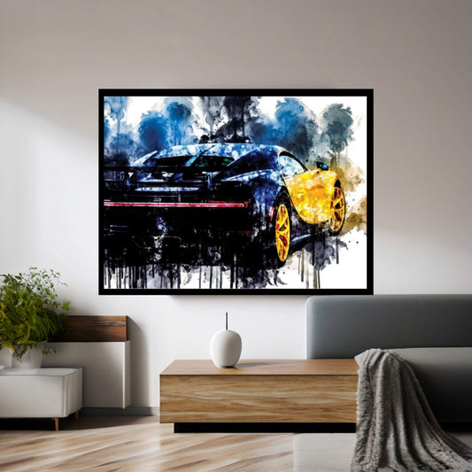 2018 Bugatti Chiron Yellow And Black Vehicle CDXLVII Canvas Wall Art - Y Canvas